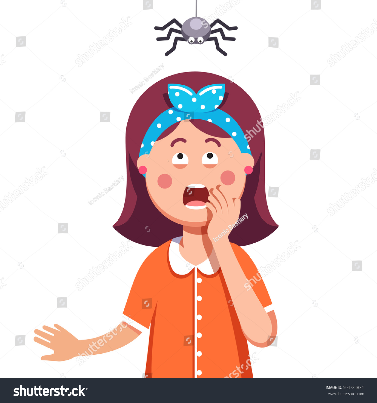 Madly Frightened Woman Girl Afraid Spider Stock Vector Royalty Free