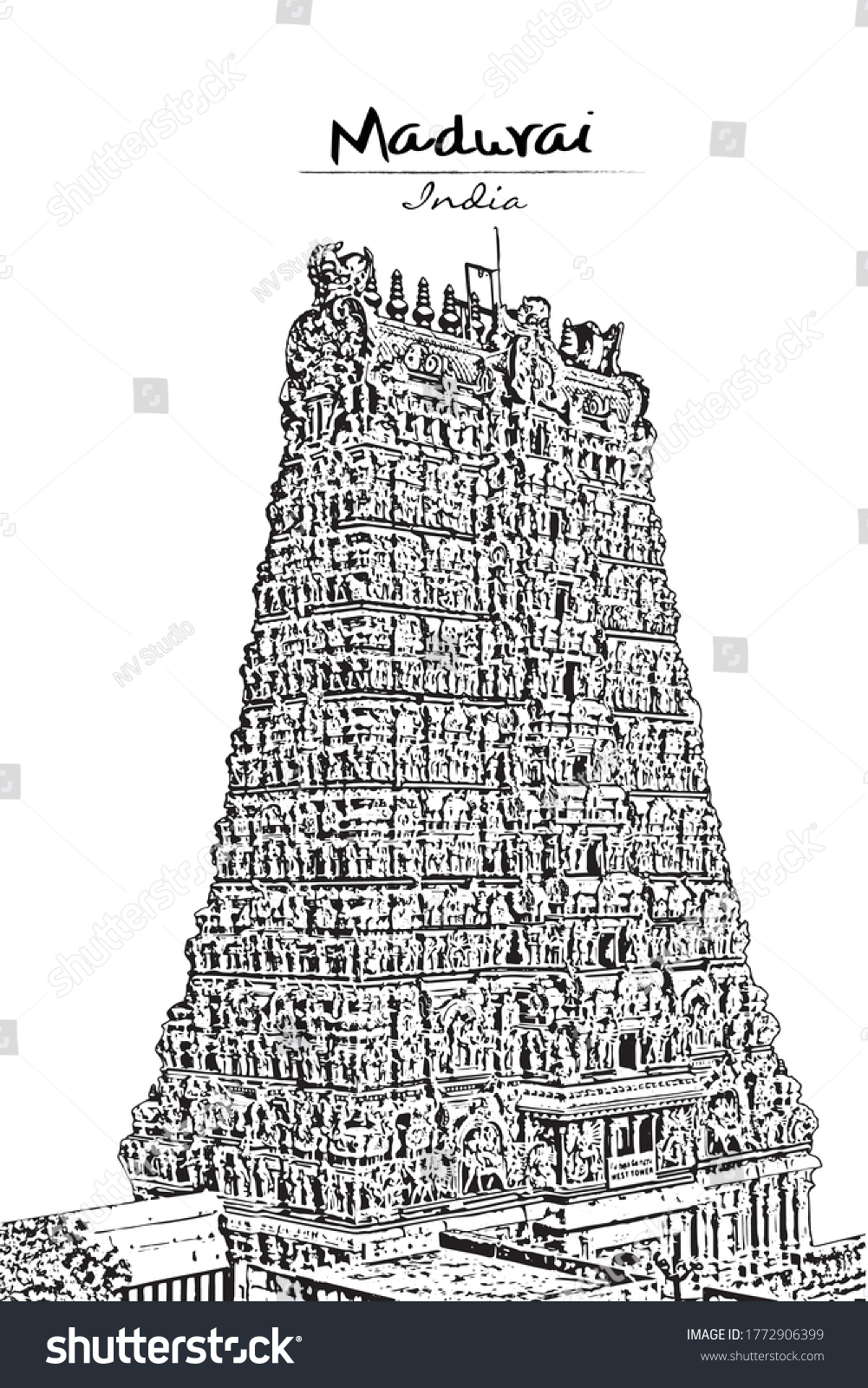 Meenakshi Amman Temple Drawing