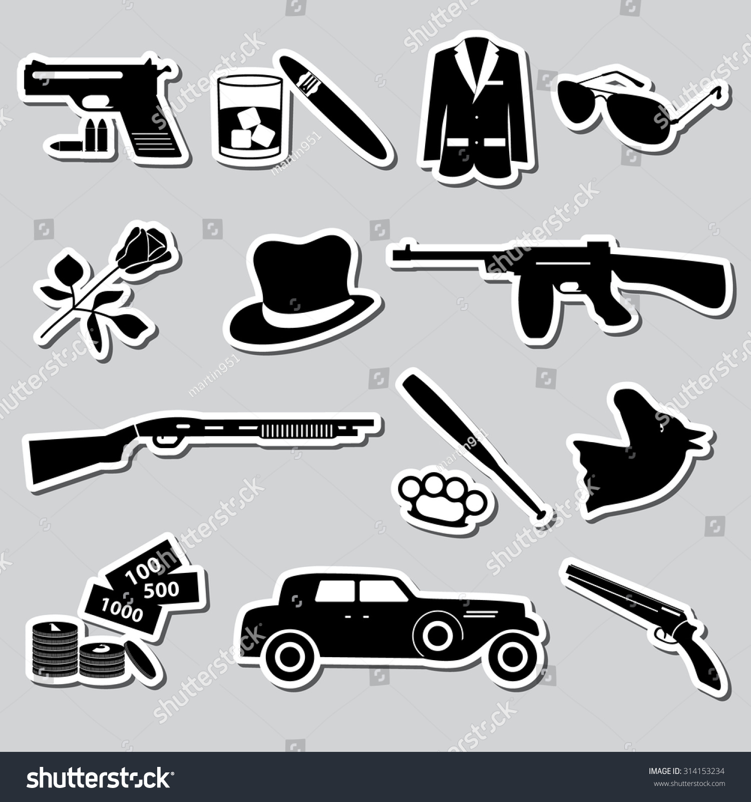 Mafia Criminal Black Symbols And Stickers Set Eps10 Stock Vector ...