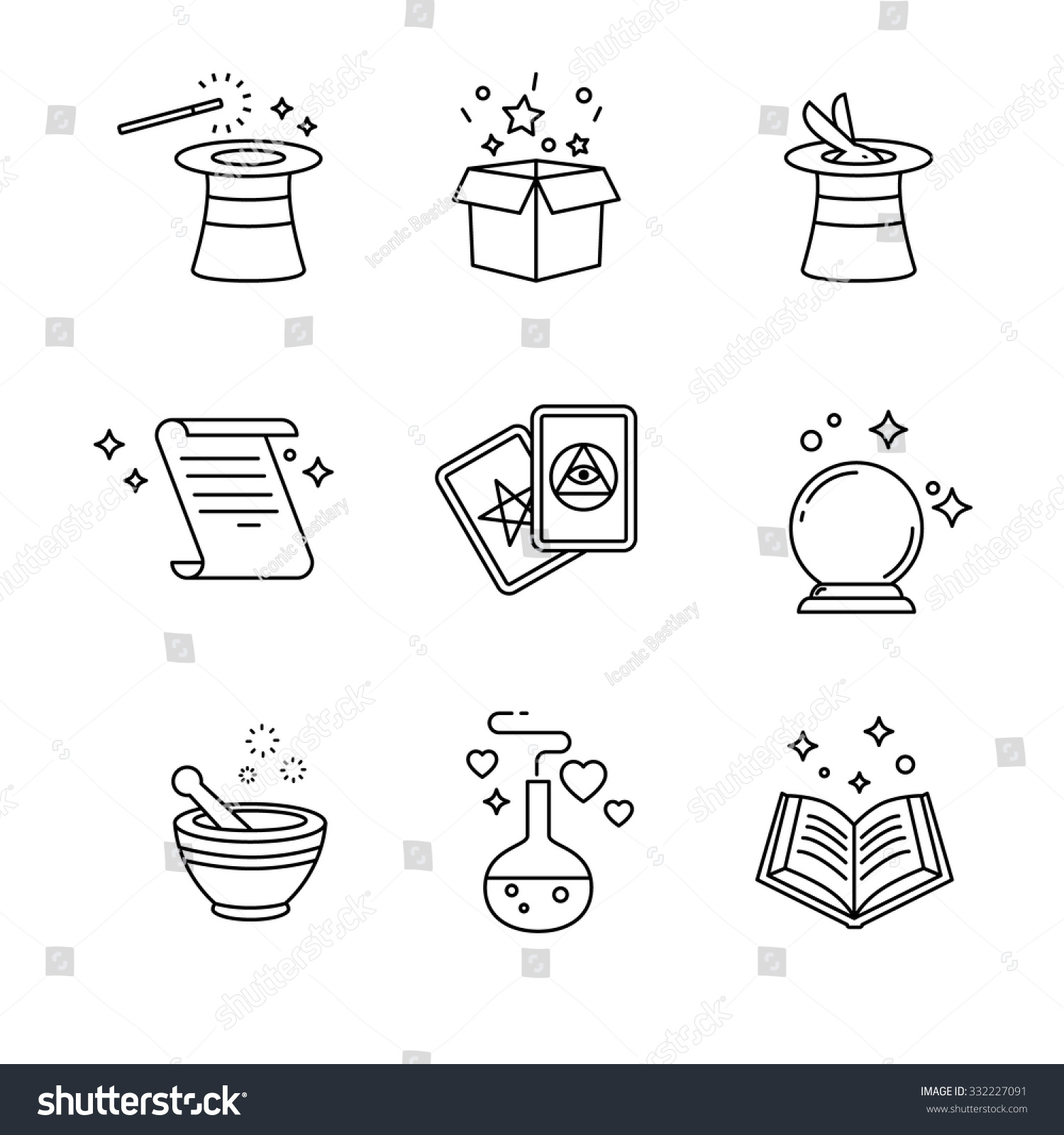 Magic Magician Tools Thin Line Art Stock Vector 332227091 - Shutterstock