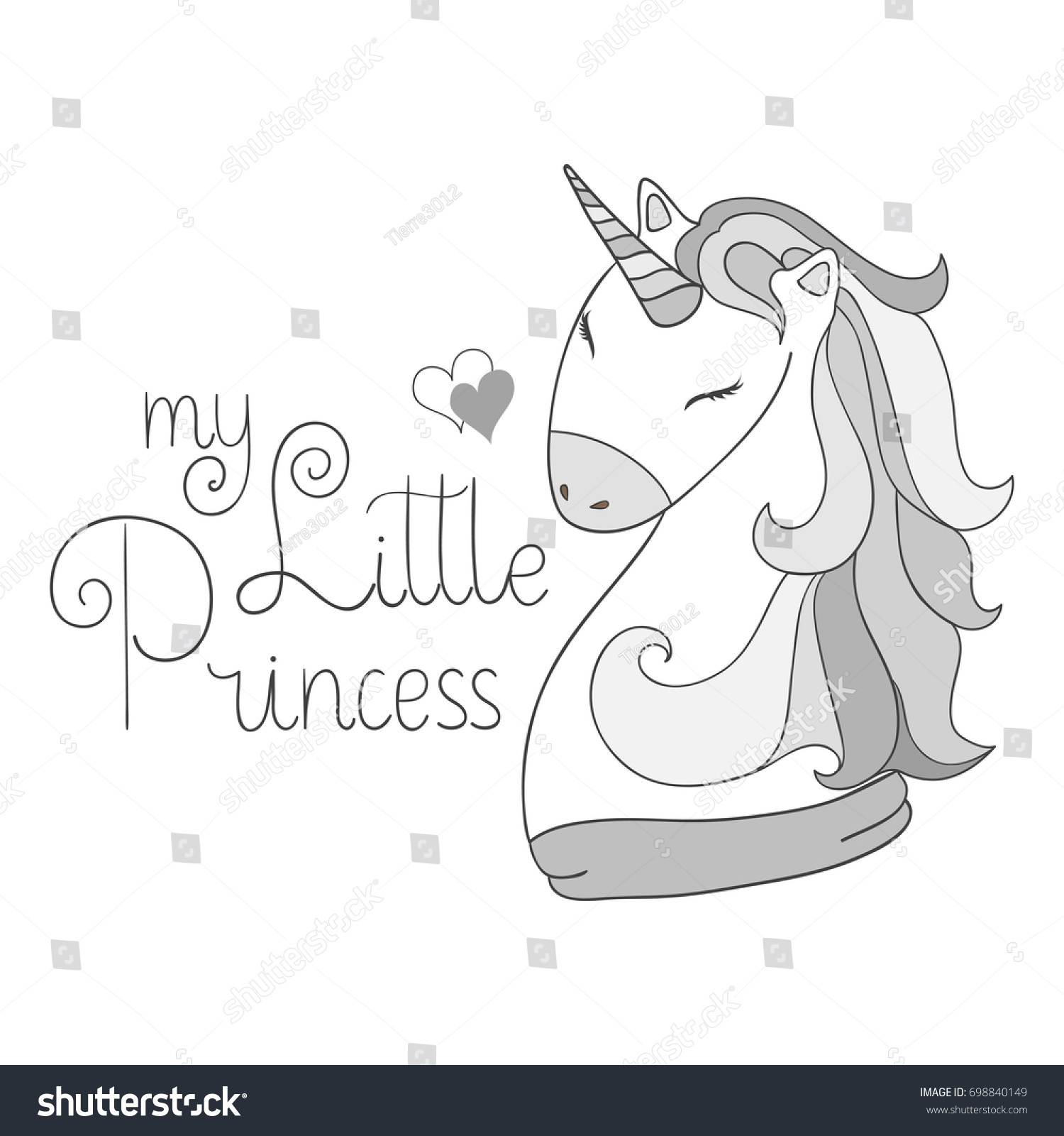 SVG of Magic cute baby unicorn, my little princess quote poster, greeting card, vector illustration with outline for kids print clothing textile and poster svg