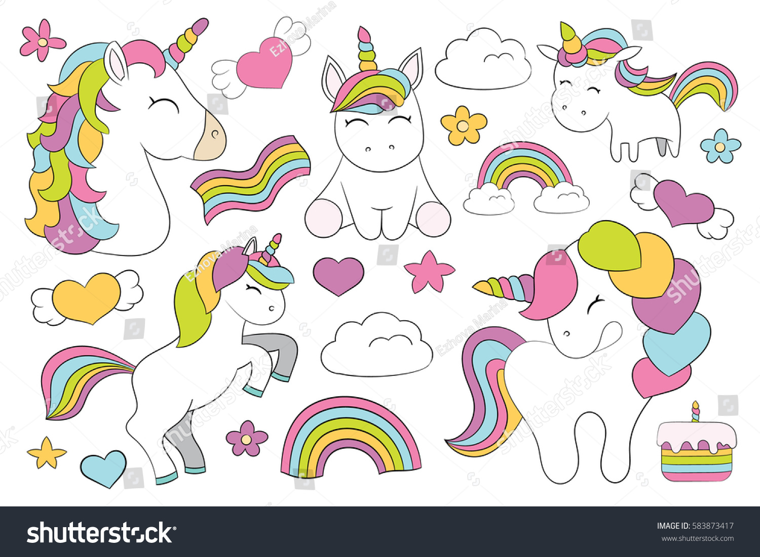 Magic Elements22 Elements 5 Unicorns 1 Stock Vector (Royalty Free ...