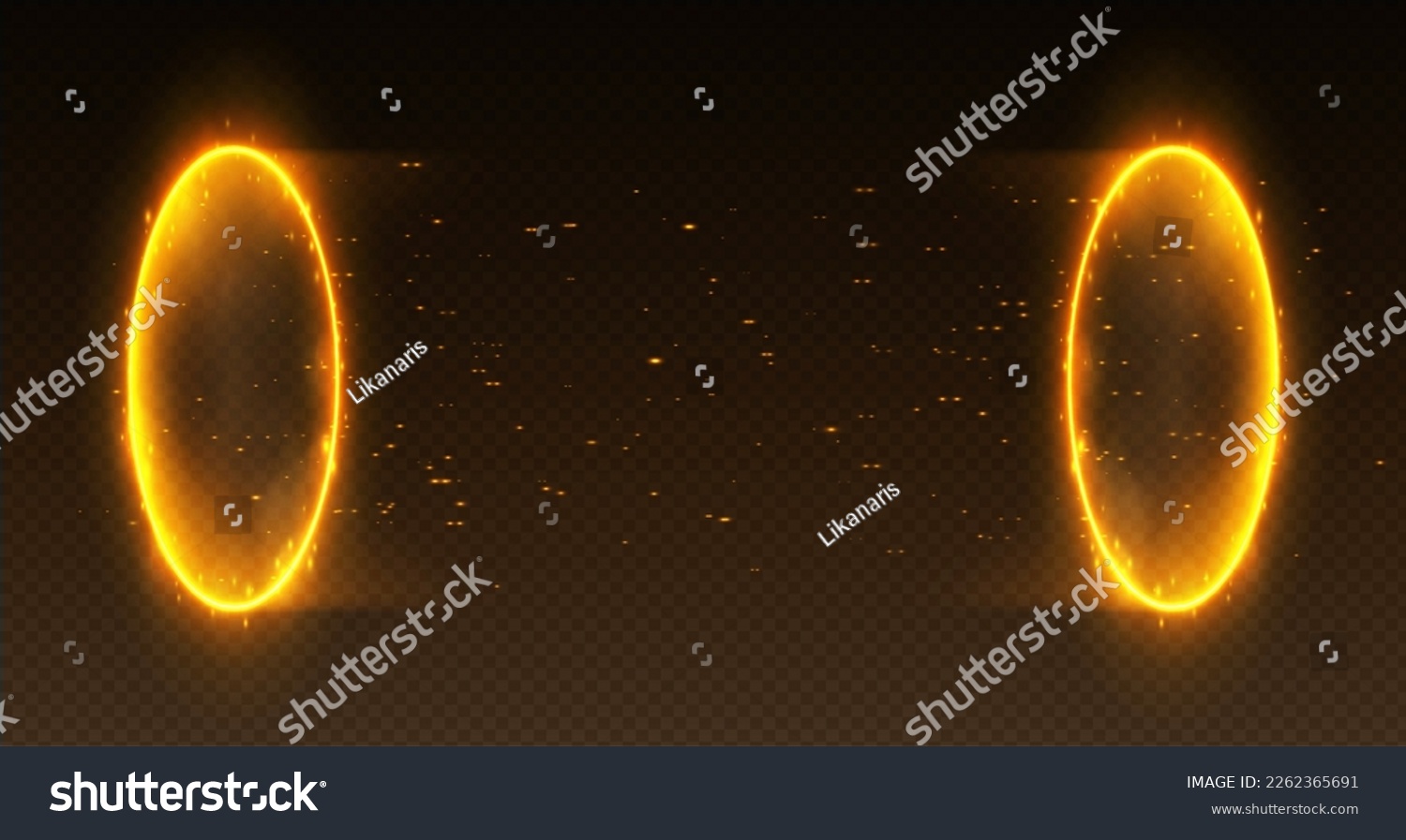 SVG of Magic fire portal, realistic teleport tunnel with smoke and sparkles, futuristic glowing golden neon rings. Vector illustration. svg