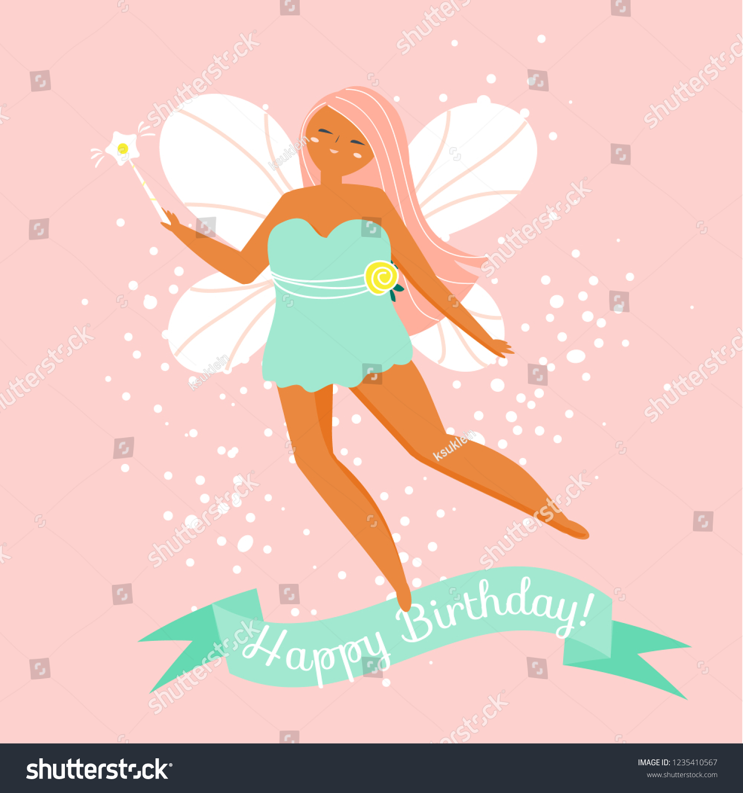 Magic Flying Fairy Text Happy Birthday Stock Vector (Royalty Free ...