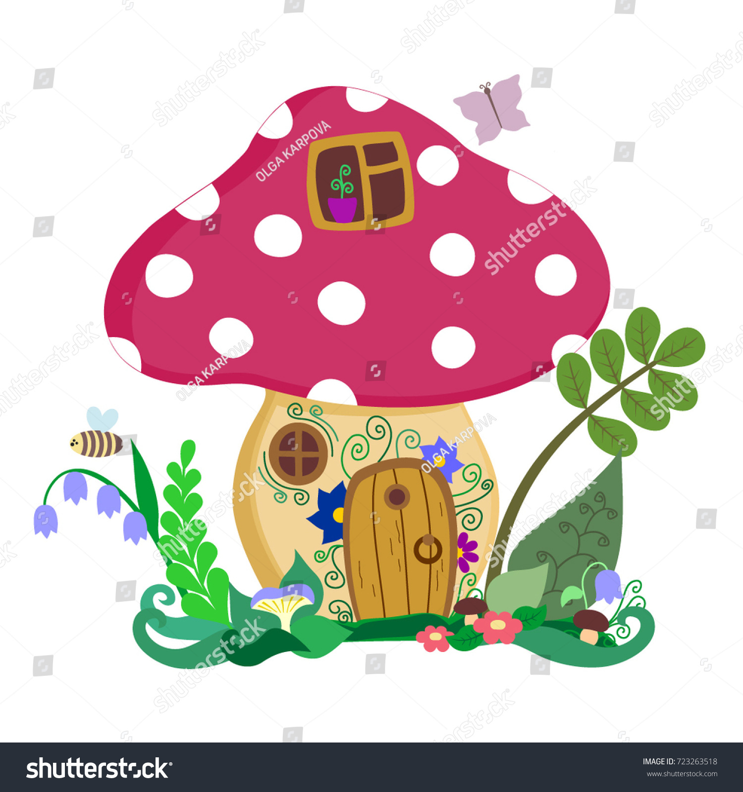 Magic Forest Toadstool Mushroom House Door Stock Vector Royalty Free