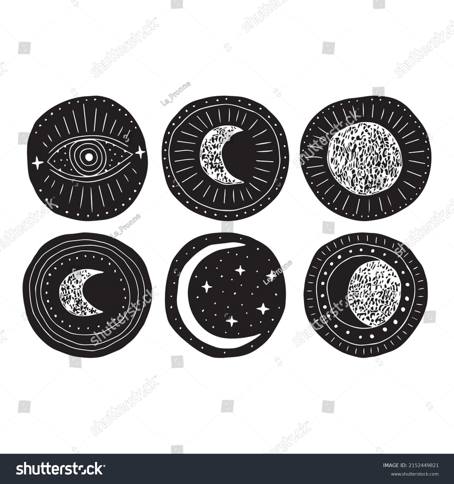 SVG of Magic moon phase in boho style. Black and white linocut isolated. svg