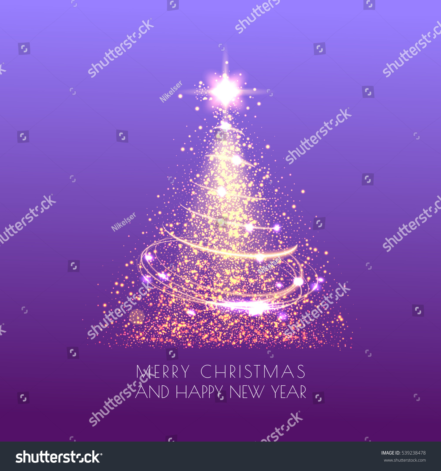 Magic Shining Christmas Tree With Sparkle And Gold Dust On Violet ...