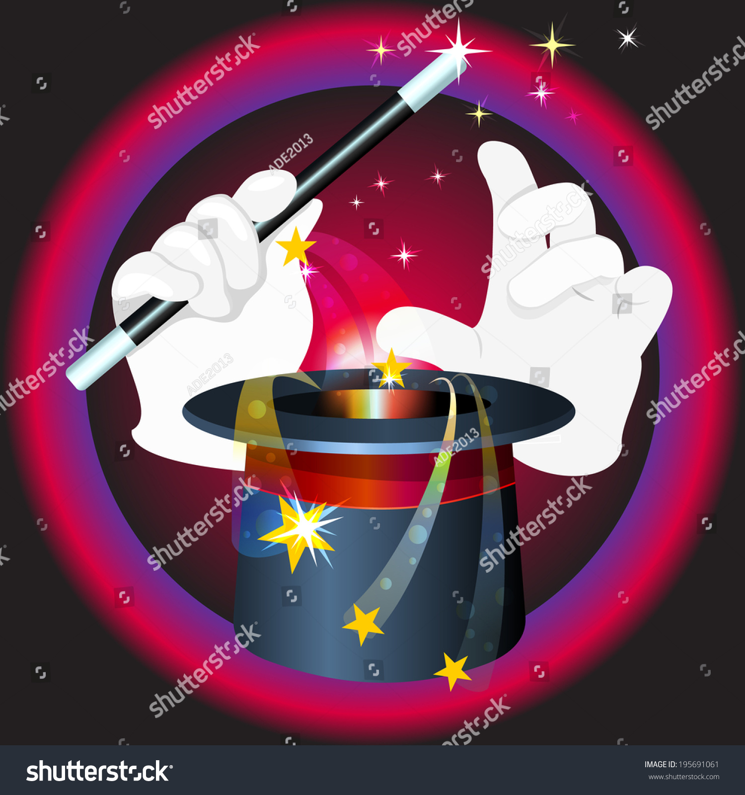 Magic Top Hat Magic Wand Stock Vector (Royalty Free) 195691061