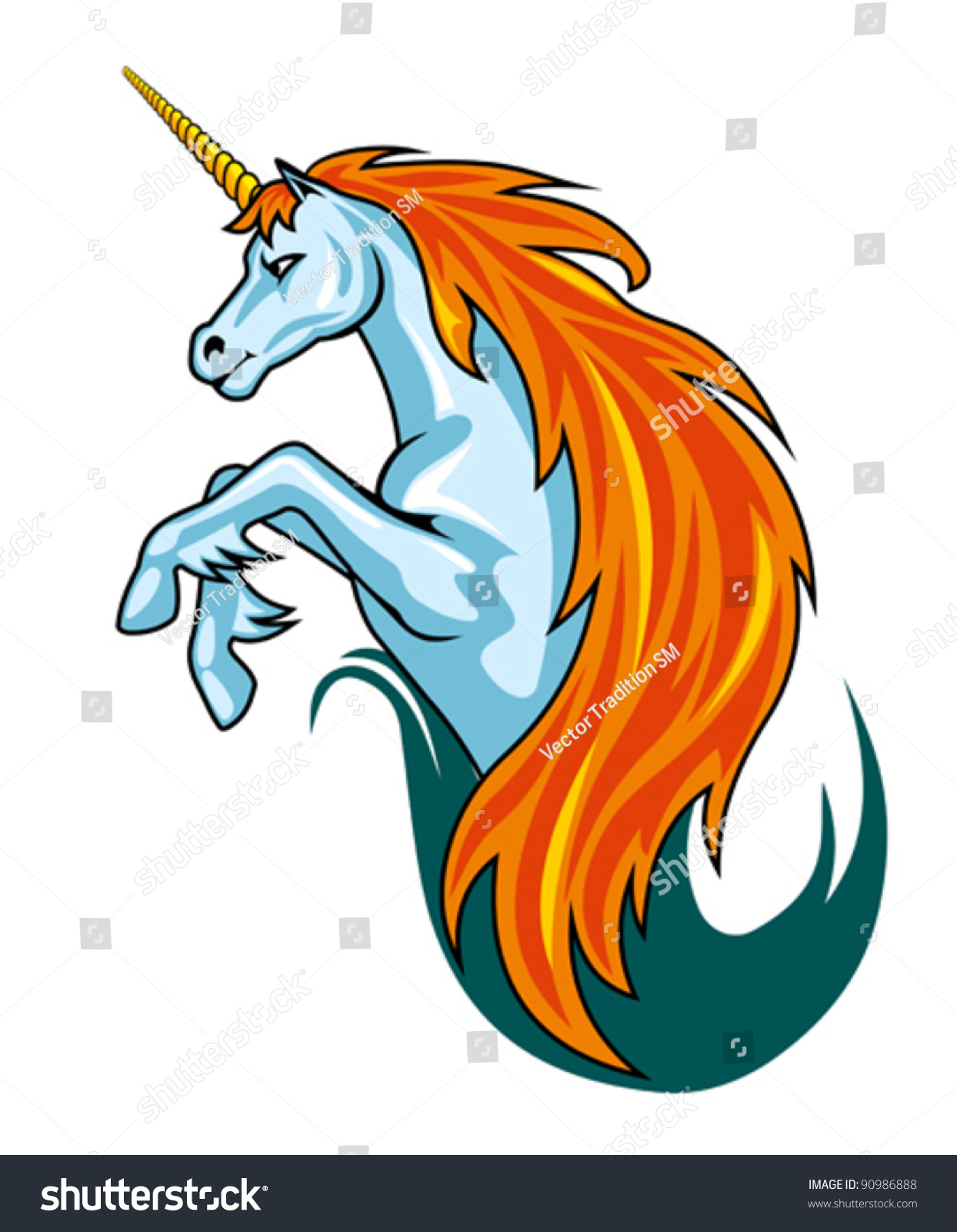 Magic Unicorn Horse In Cartoon Style For Fantasy Design Stock Vector ...