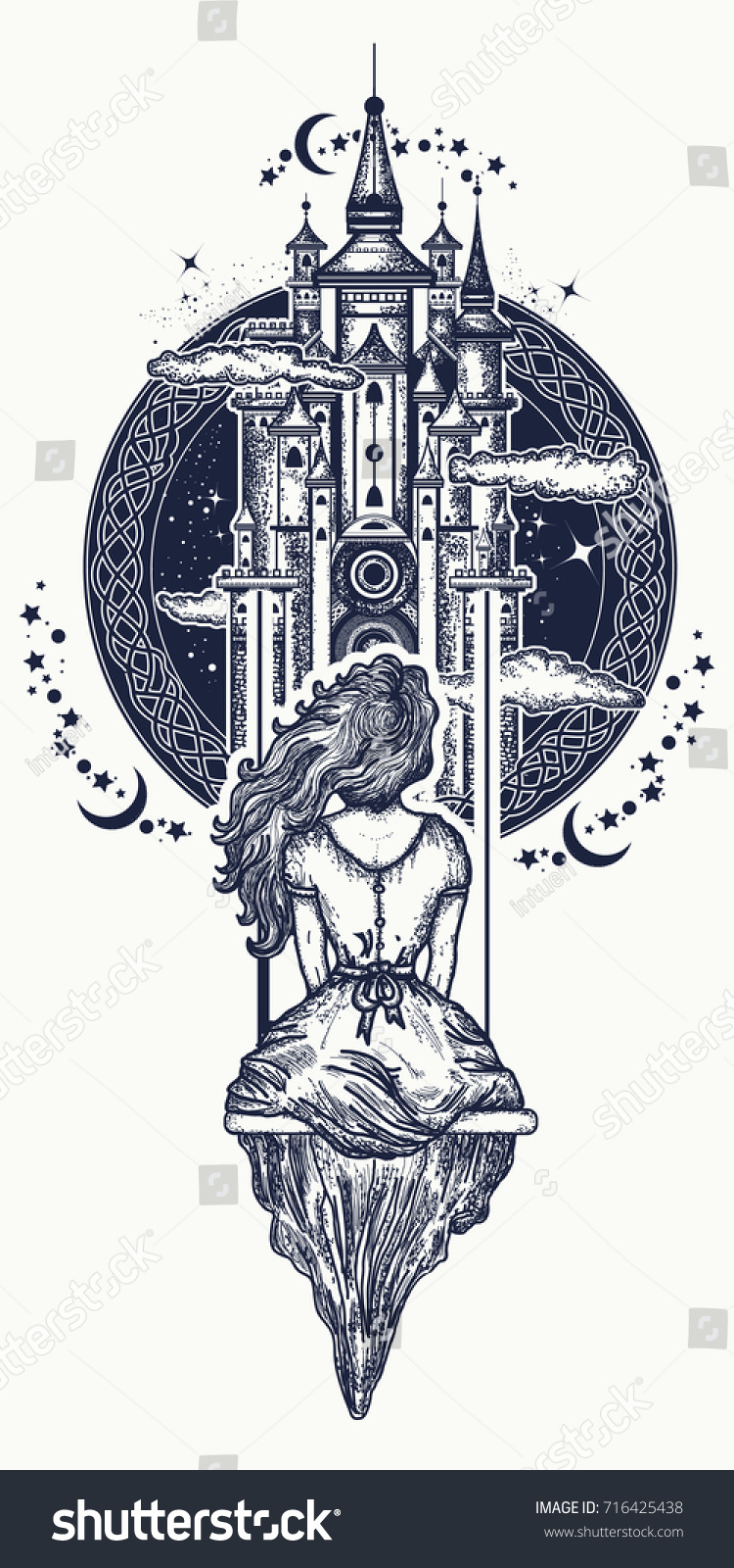 Magic Woman Tattoo Tshirt Design Medieval Stock Vector Royalty Free