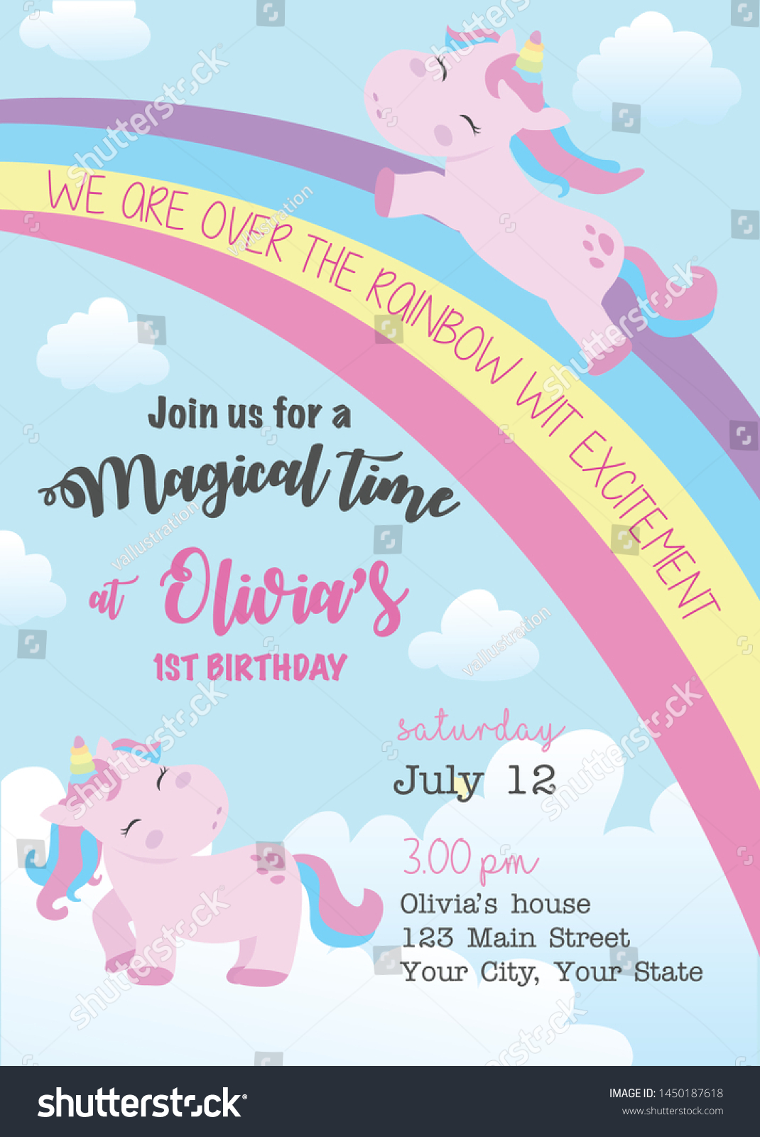 https www shutterstock com image vector magical unicorn birthday party invitation card 1450187618