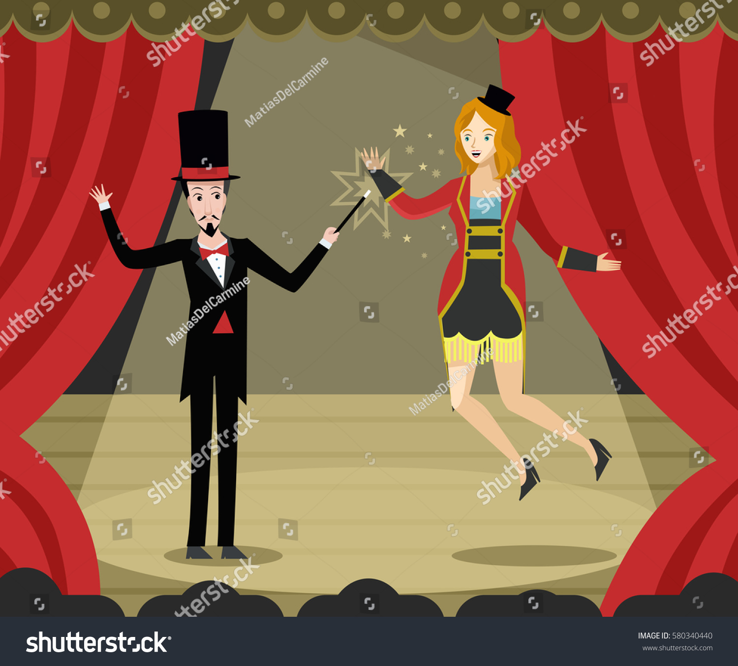 Magician Magic Trick Flying Floating Levitation Stock Vector 580340440 ...