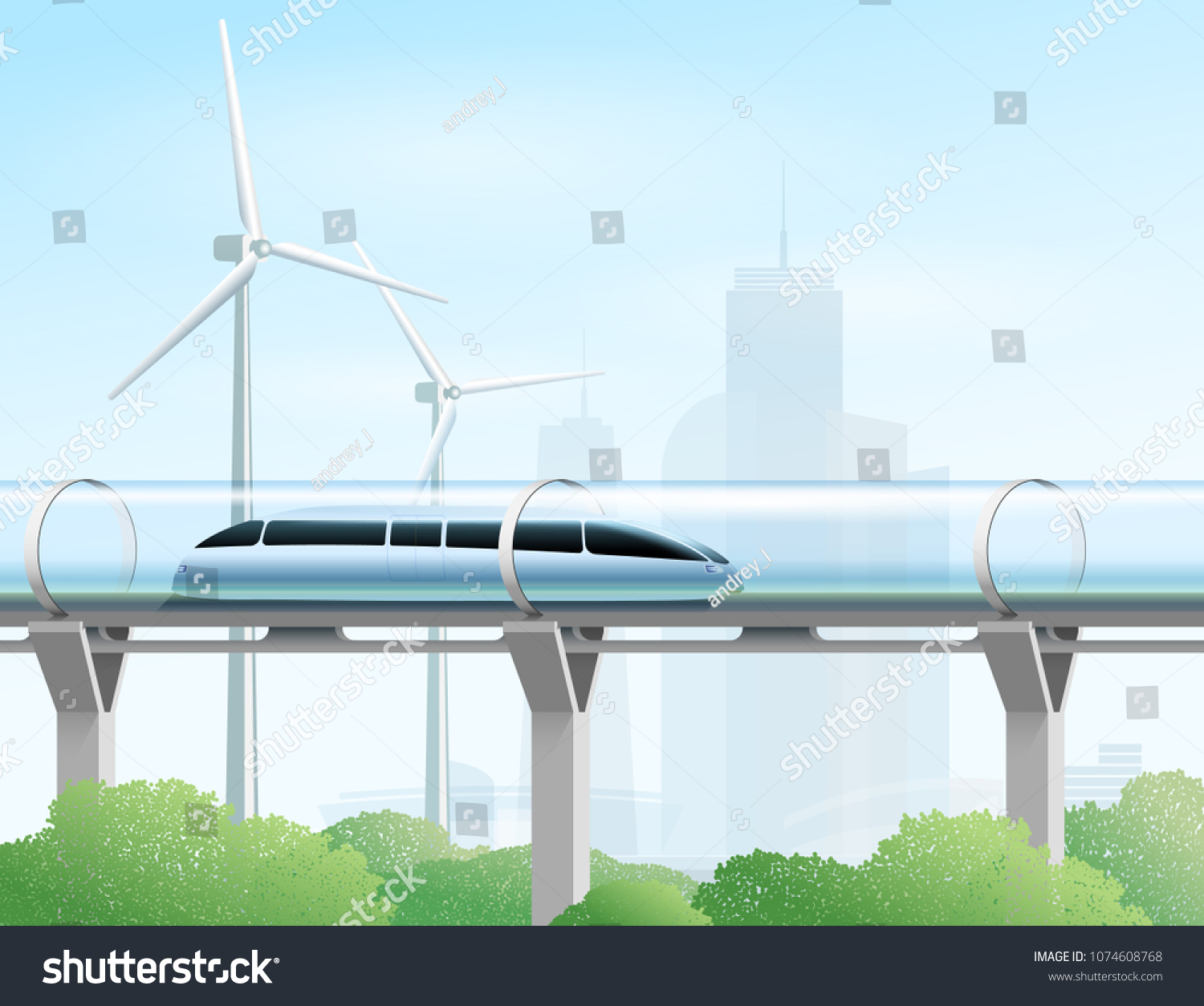 Magnetic Levitation Train Moving On Skyway Stock Vector (royalty Free 