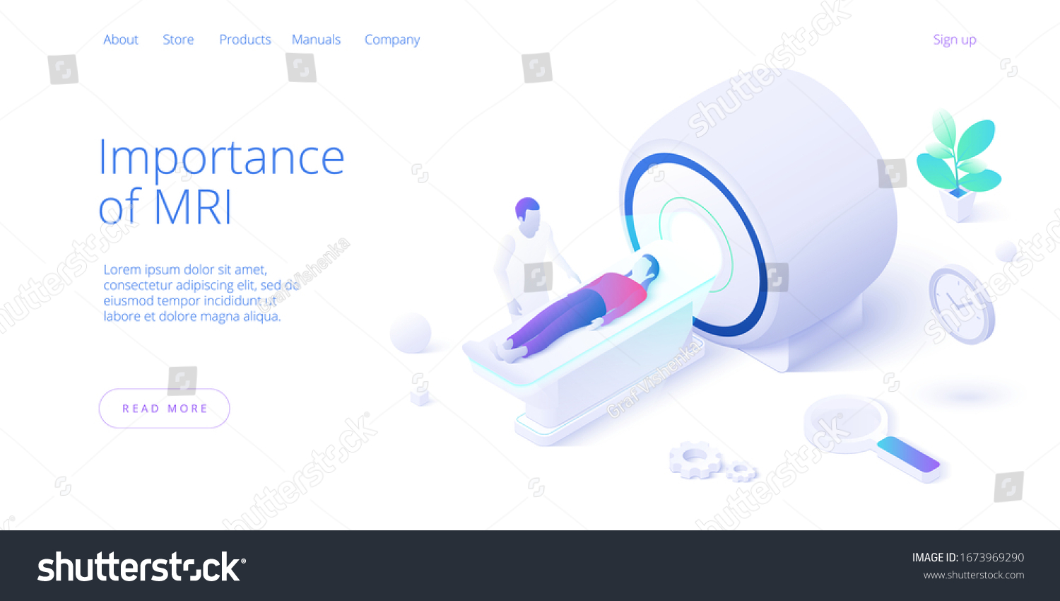 SVG of Magnetic resonance imaging concept in isometric vector design. Male doctor doing diagnostics of female patient with mri scan machine or equipment. Web banner layout template. svg