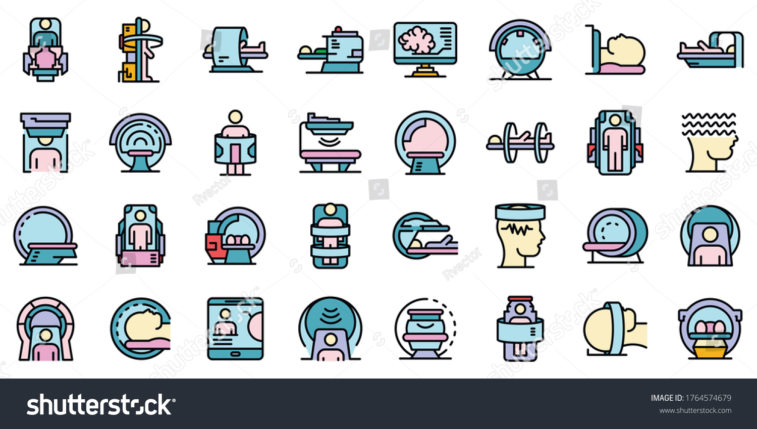 SVG of Magnetic resonance imaging icons set. Outline set of magnetic resonance imaging vector icons thin line color flat isolated on white svg