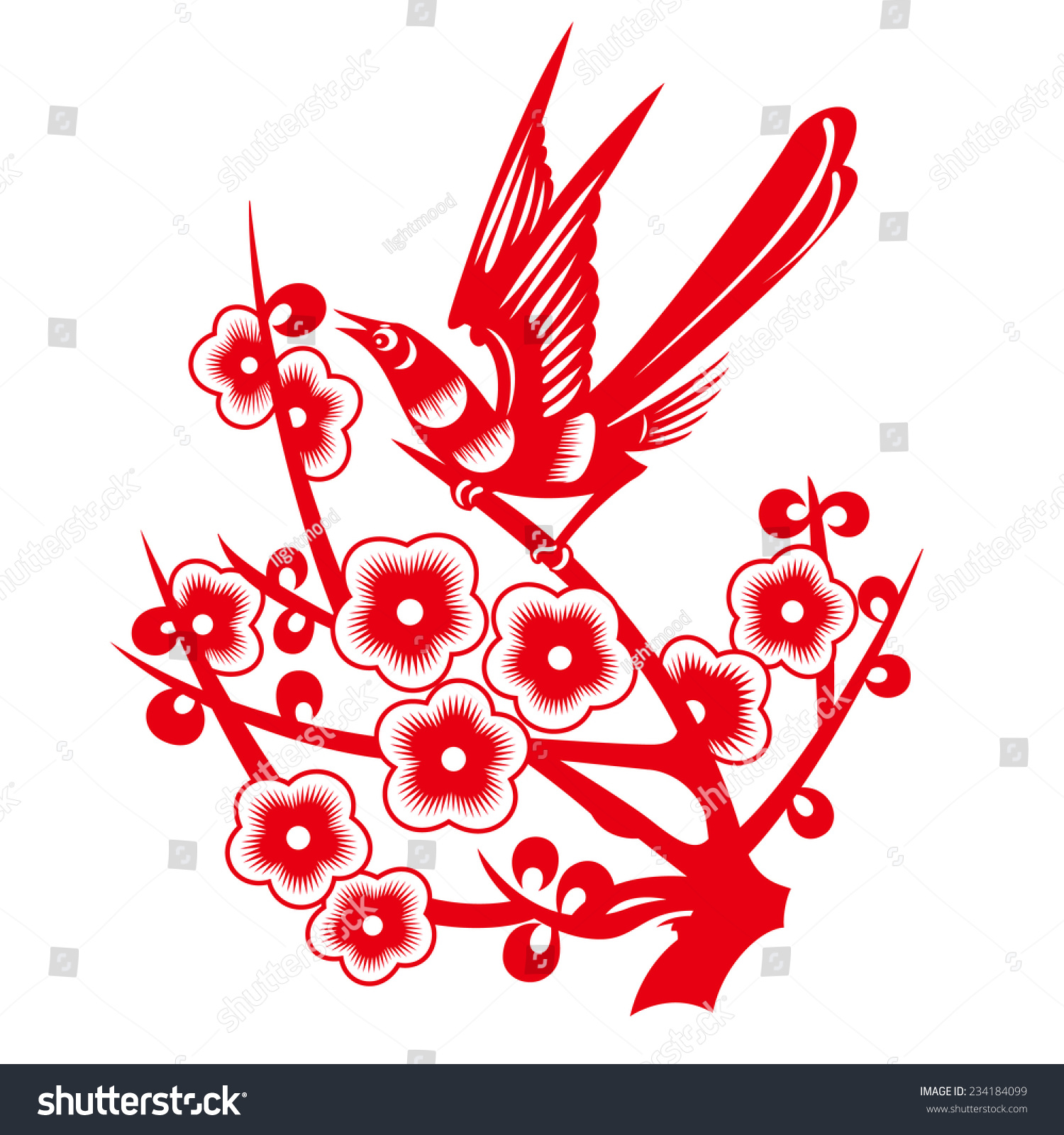 Magpie Stood On The Plum Branches(China Paper-Cut Patterns) Stock ...