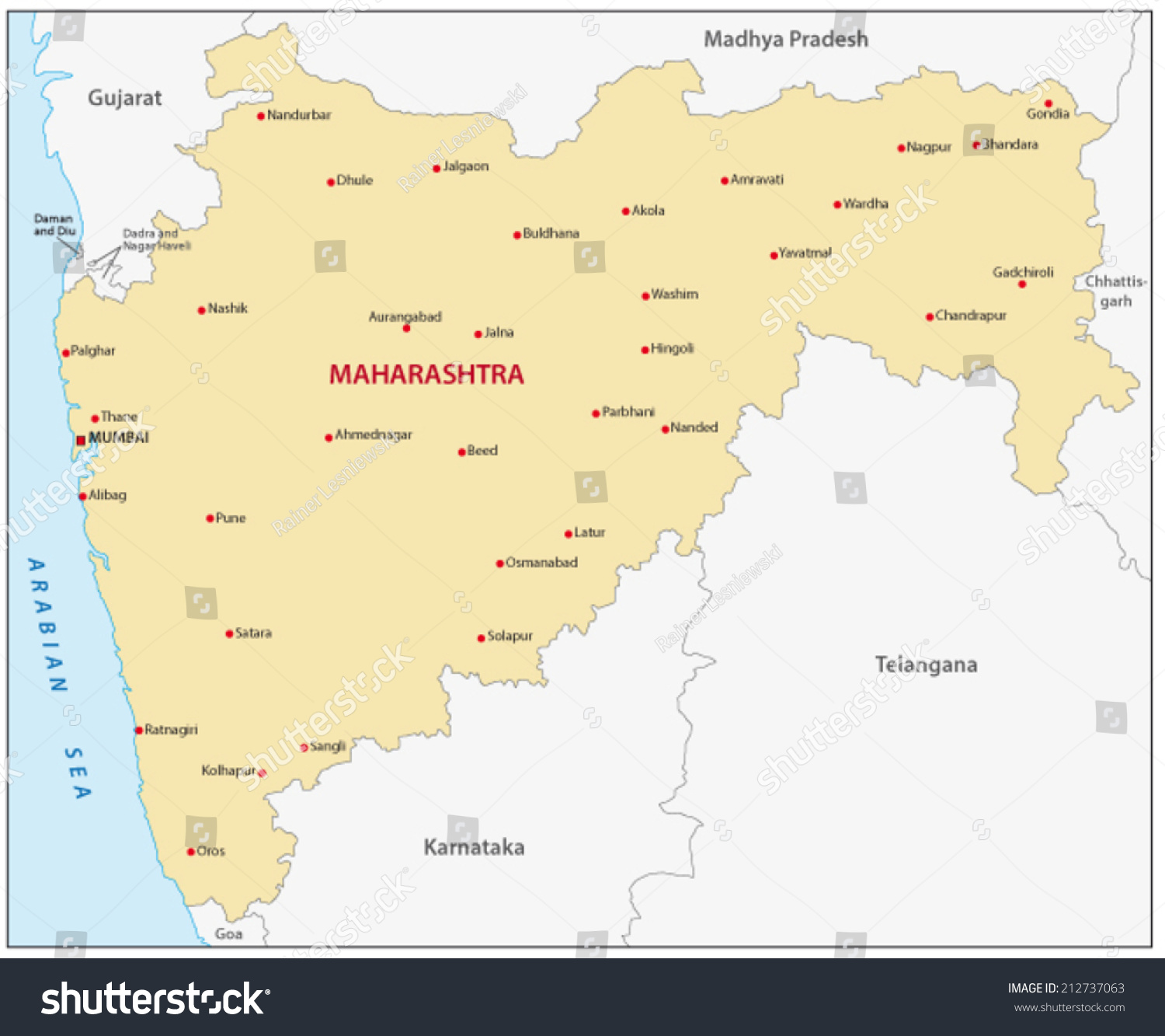 Maharashtra Map Stock Vector Illustration 212737063 : Shutterstock