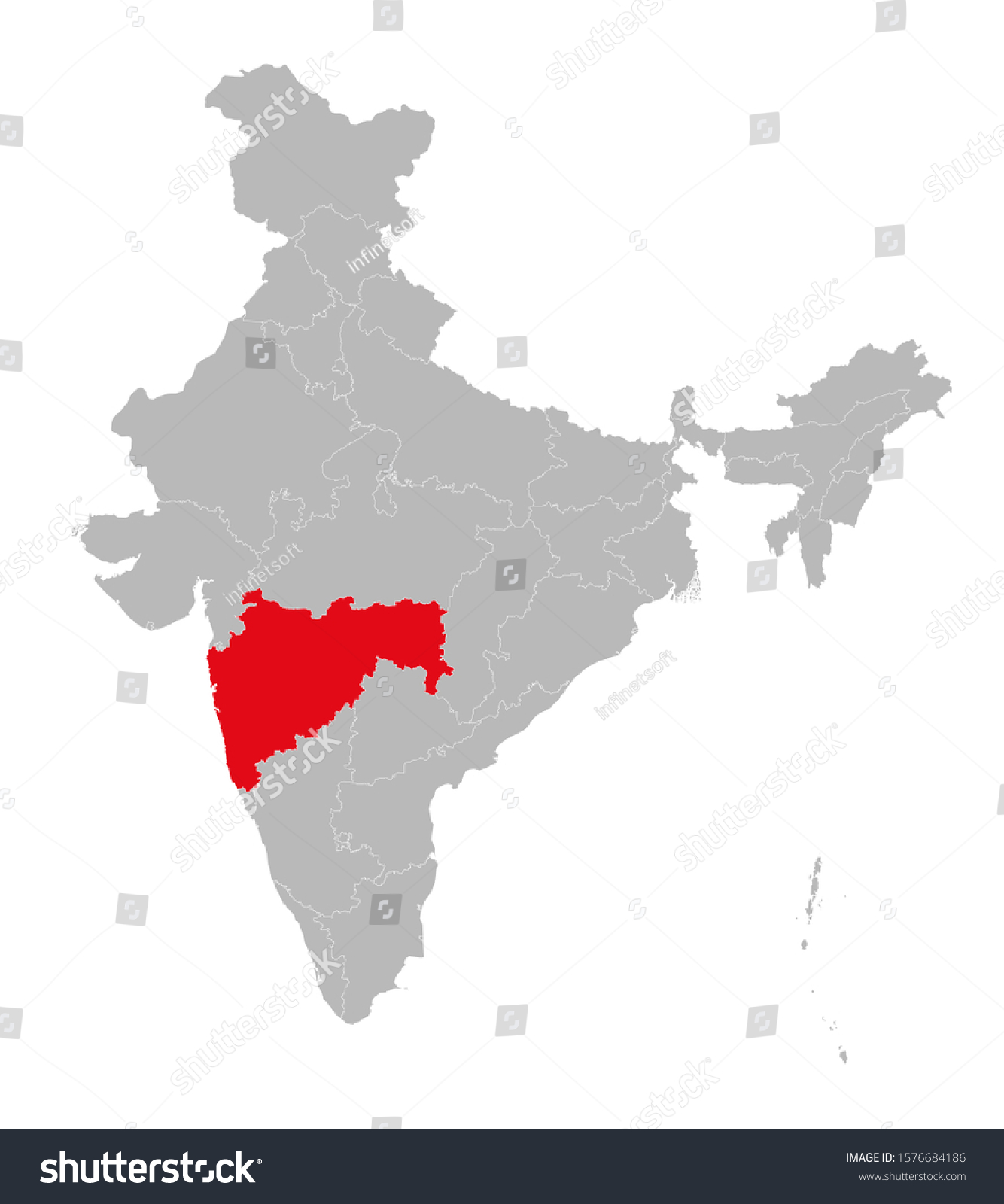 India Map Highlighting Maharashtra Maharashtra Marked Red On India Map Stock Vector (Royalty Free) 1576684186  | Shutterstock