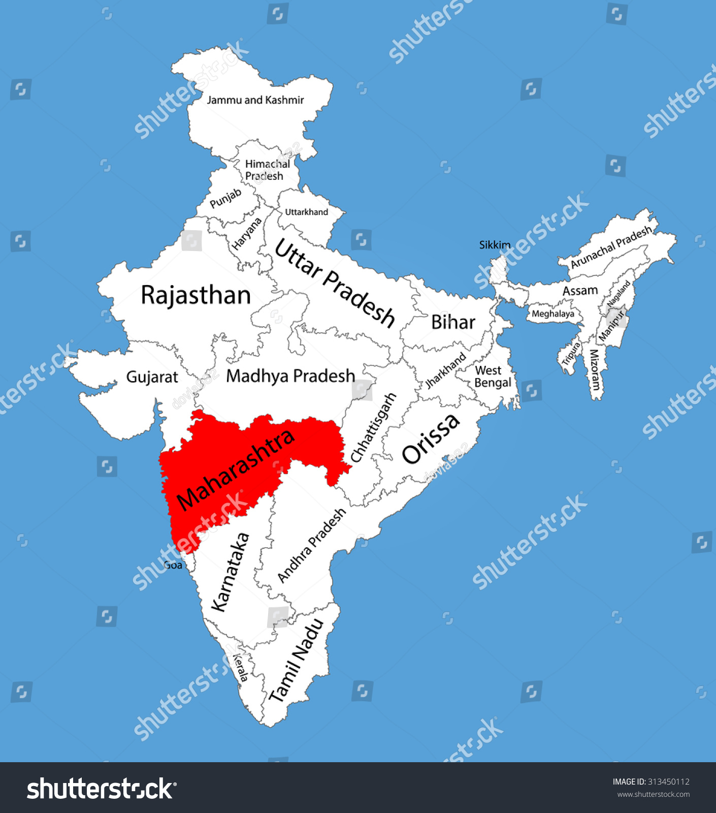 India Map With Maharashtra Highlighted Maharashtra State India Vector Map Silhouette Stock Vector (Royalty Free)  313450112 | Shutterstock