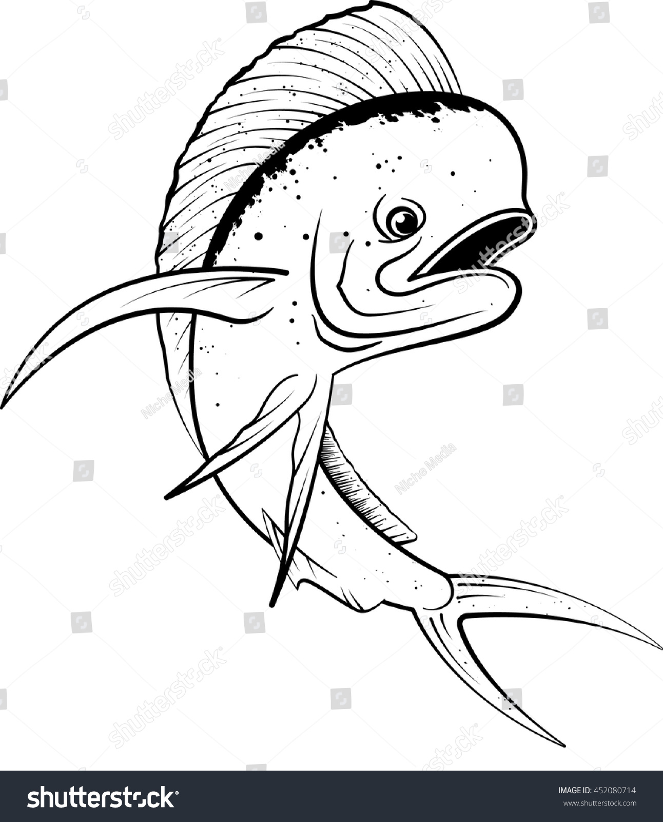 Mahi Mahi Black White Vector Illustration Stock Vector 452080714