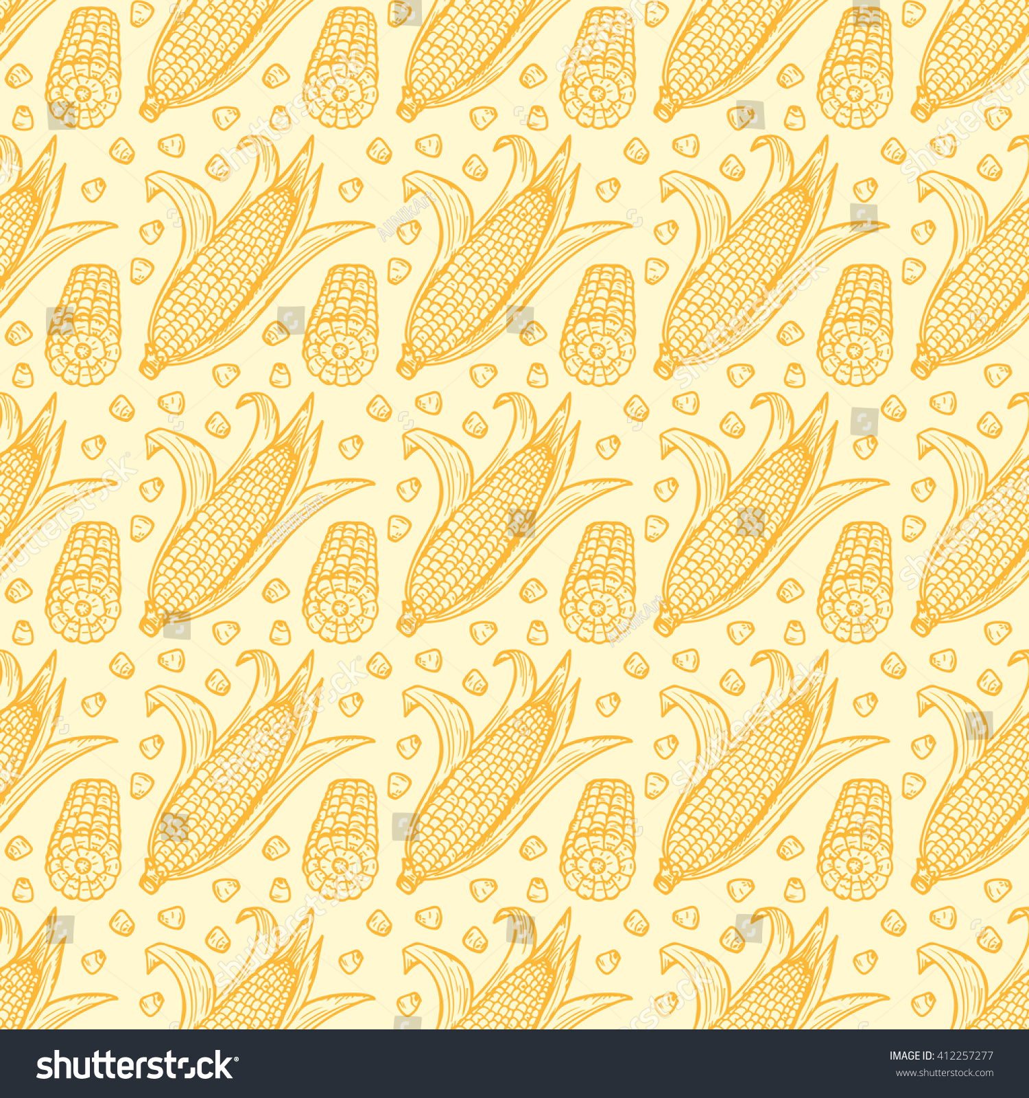 Maize Seamless Pattern Vector Vegetable Background Hand Drawn Doodle Corn Cobs And Corn Grains 4829