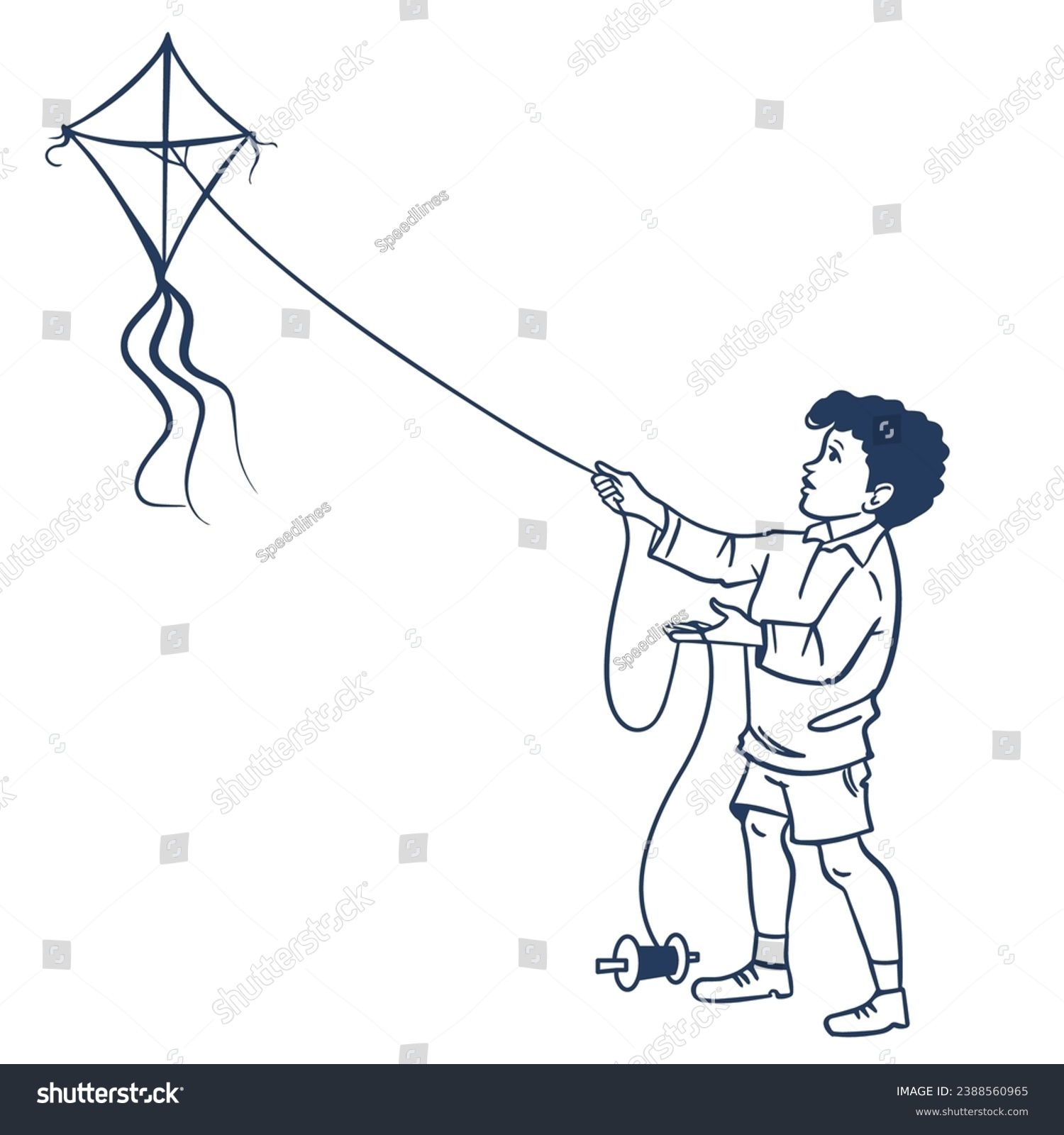 SVG of makar sankranti boy flying kite line simple drawing illustration svg