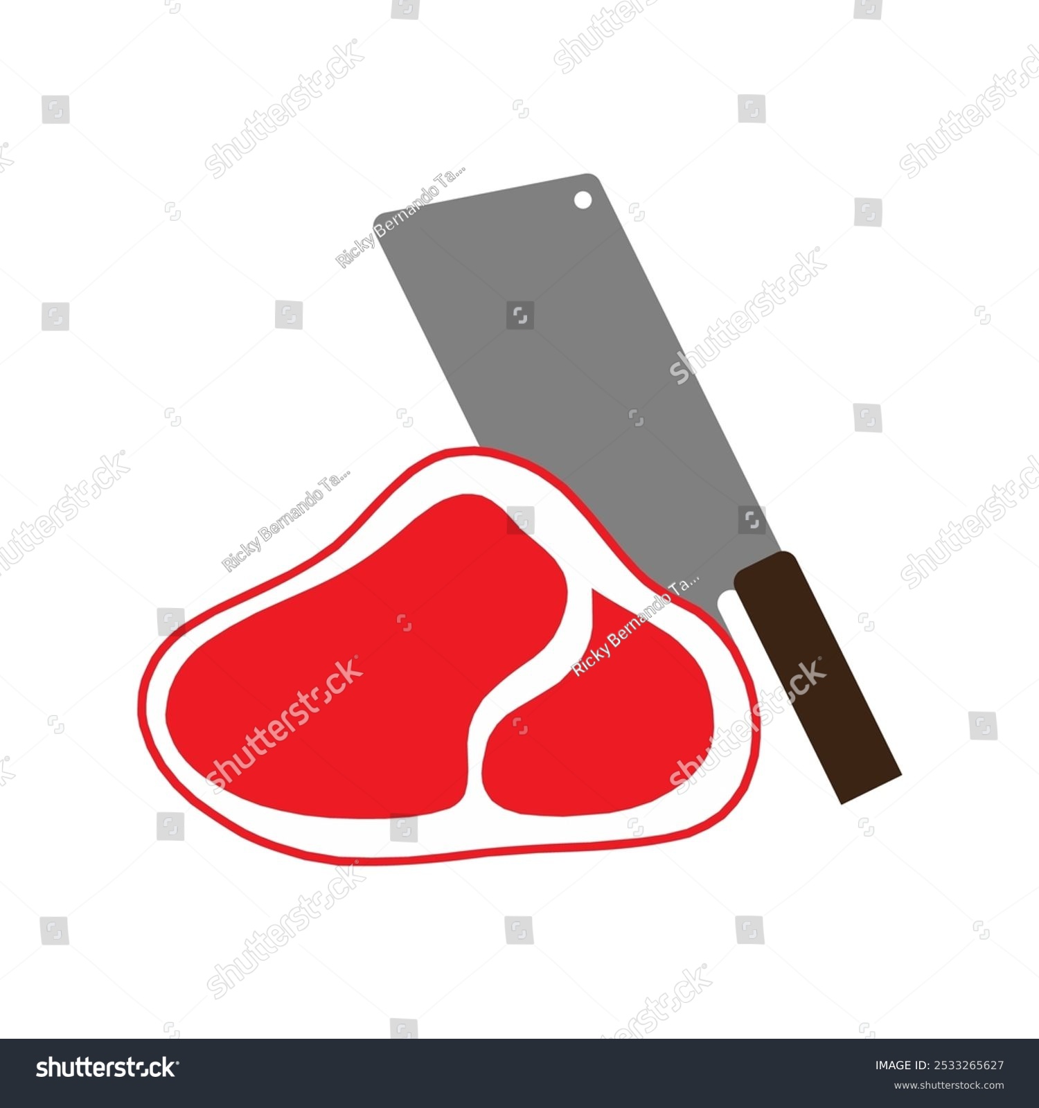 red meat and cleaver on white background clip art preview