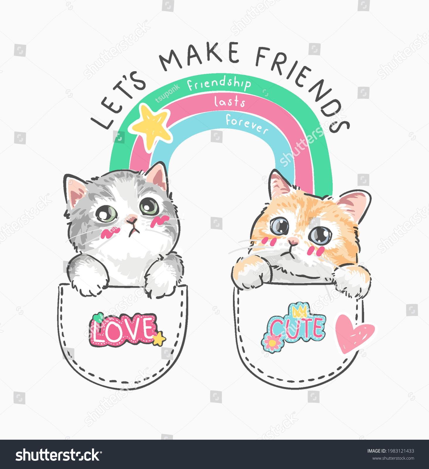 SVG of make friends slogan with cartoon cats couple in pockets vector illustration svg