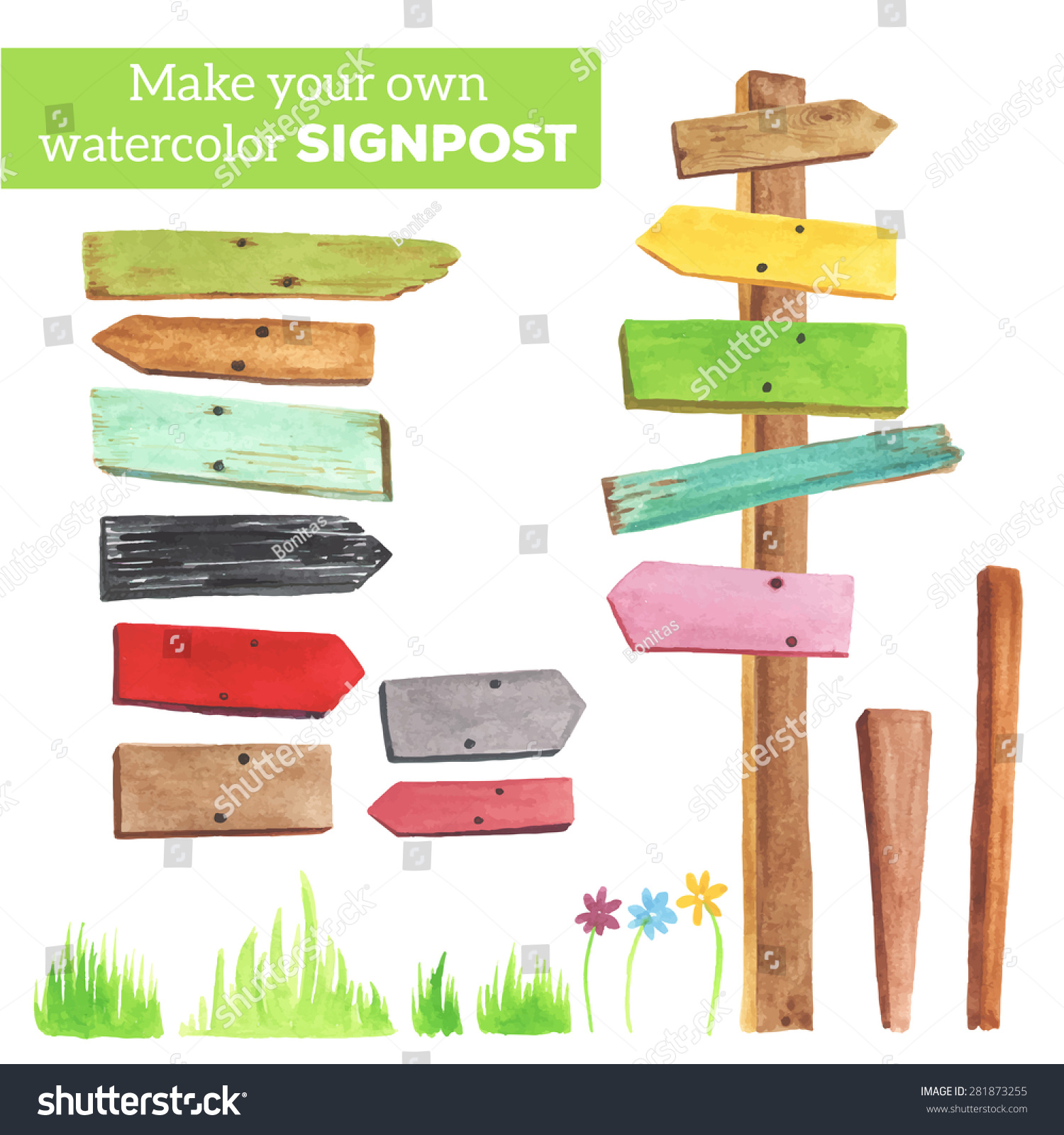 Make Your Own Signpost. ?Ollection Of Various Empty Wooden Sign On ...