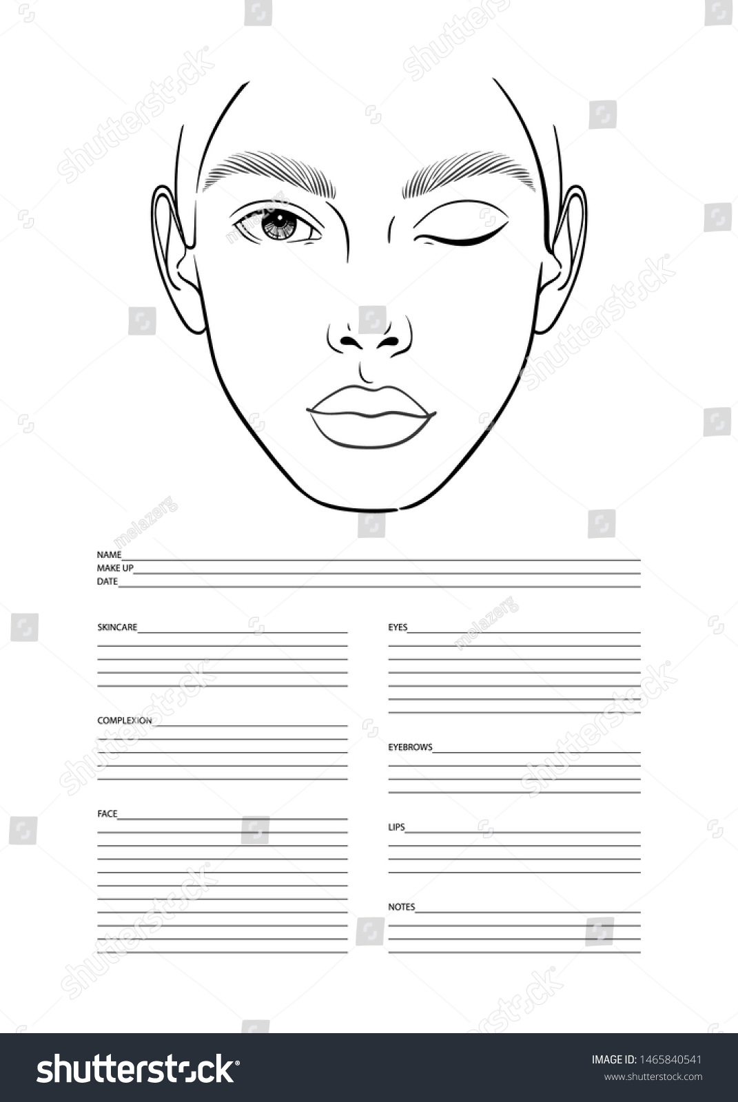 Vektor Stok Makeup Artist Blank Template Face Chart Tanpa Royalti 1465840541 Shutterstock