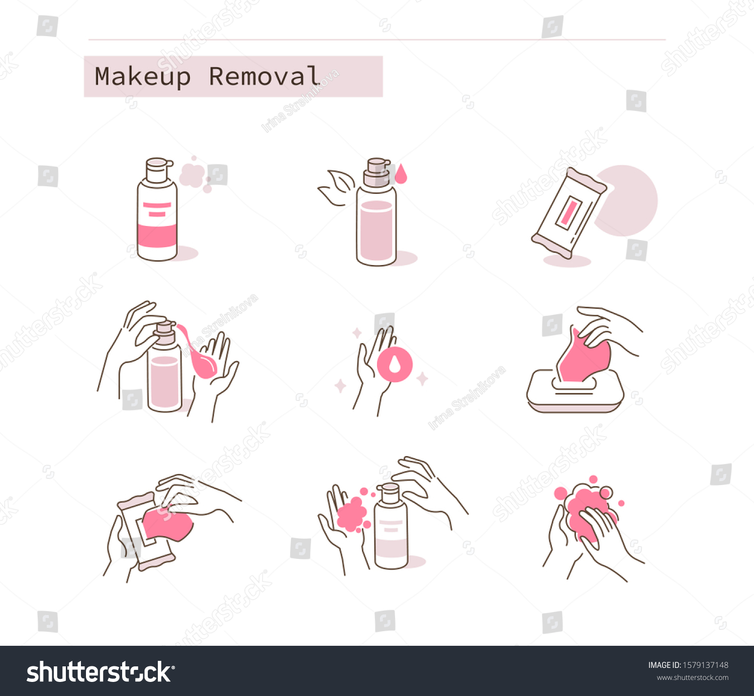 Makeup Removal Cosmetic Icons Collection Different Stock Vector Royalty Free