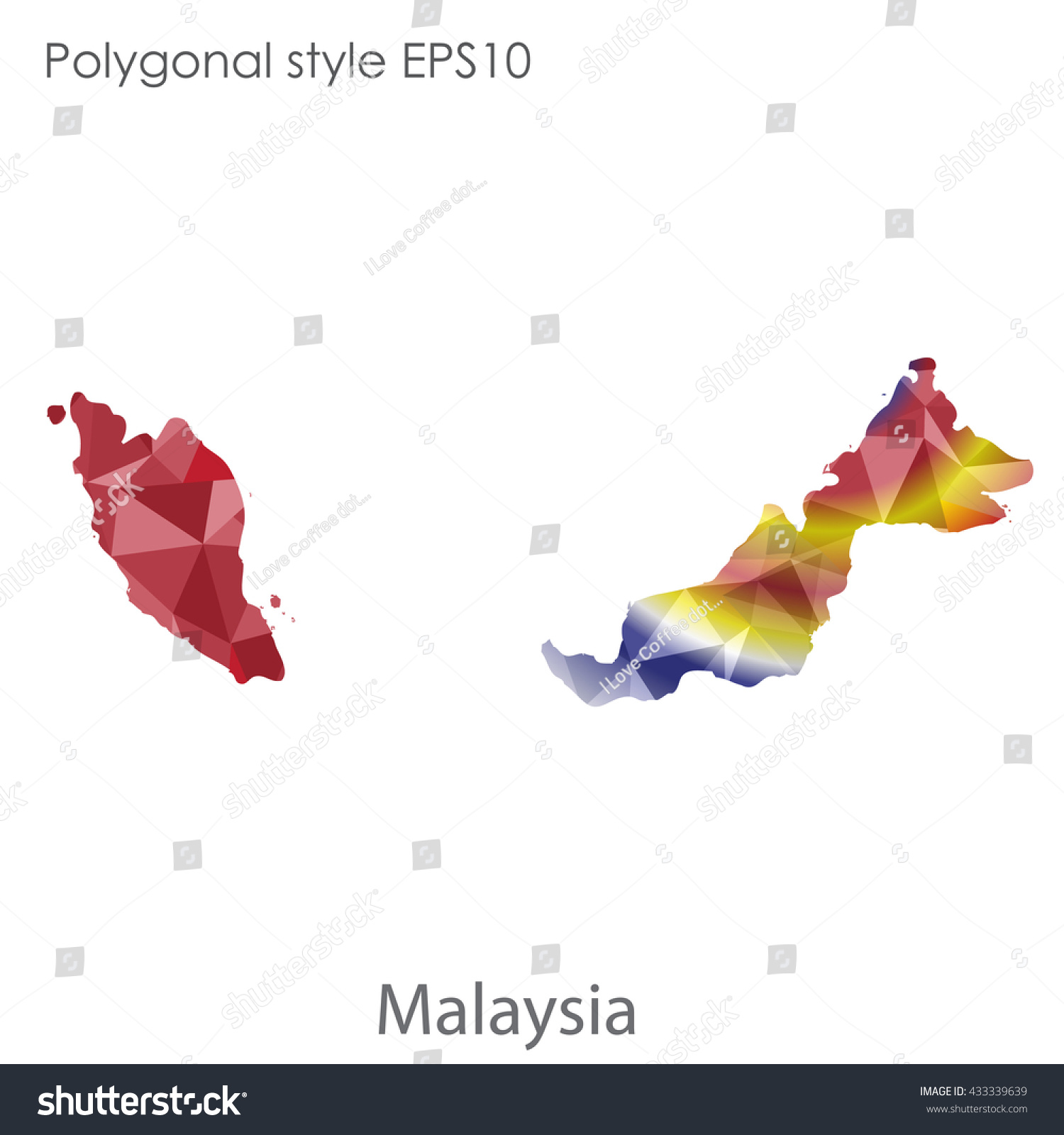 Malaysia Map Geometric Polygonal Styleabstract Tessellationmodern Stock