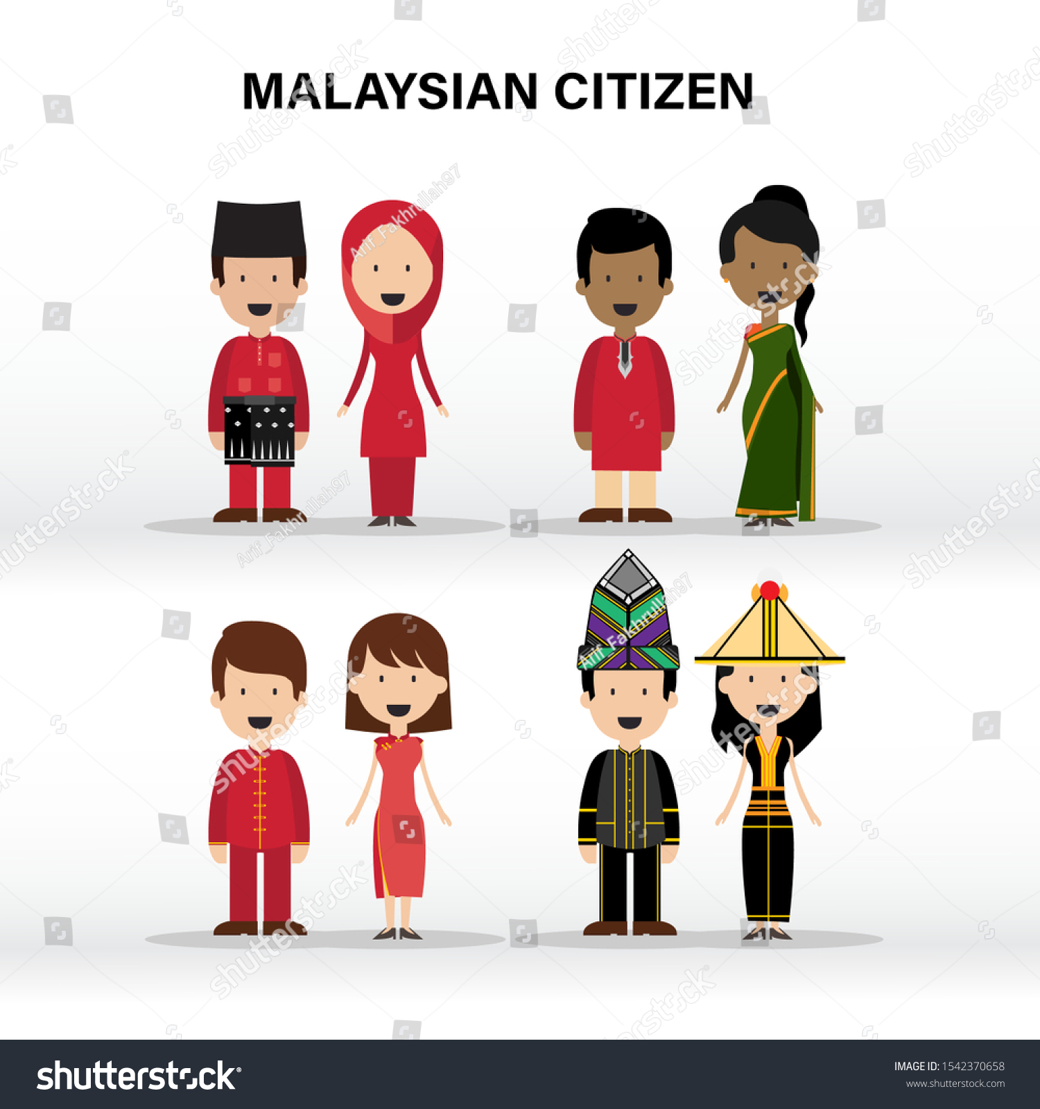 Malaysian Citizen Malay Chinese Indian Kadazan Vector De Stock Libre