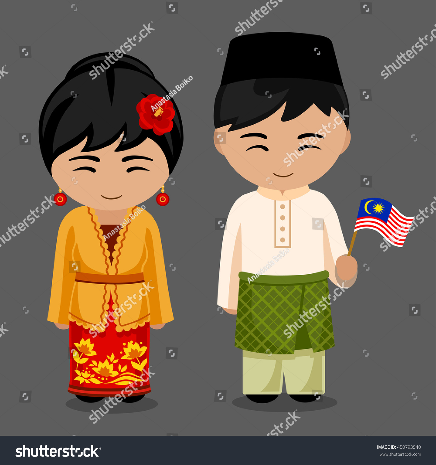 Malaysians National Dress Flag Man Woman Stock Vector 450793540 ...