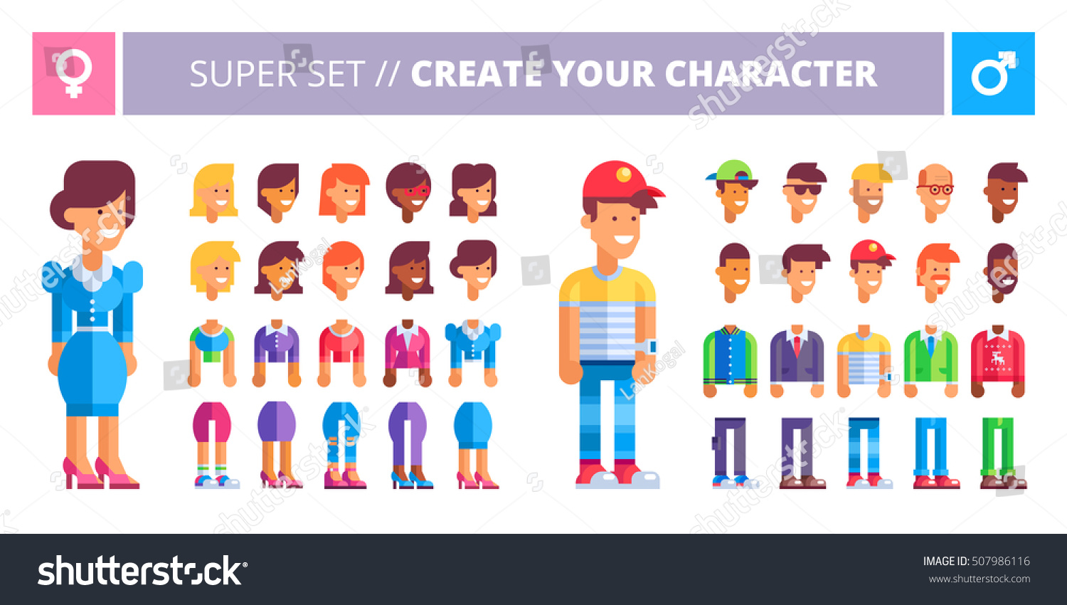 Male Female Characters Creation Kit Set Stock Vector 