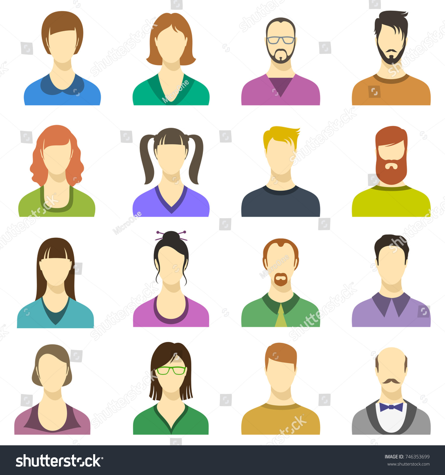 Male Female Faces Vector Icons Human Stock Vector (Royalty Free) 746353699