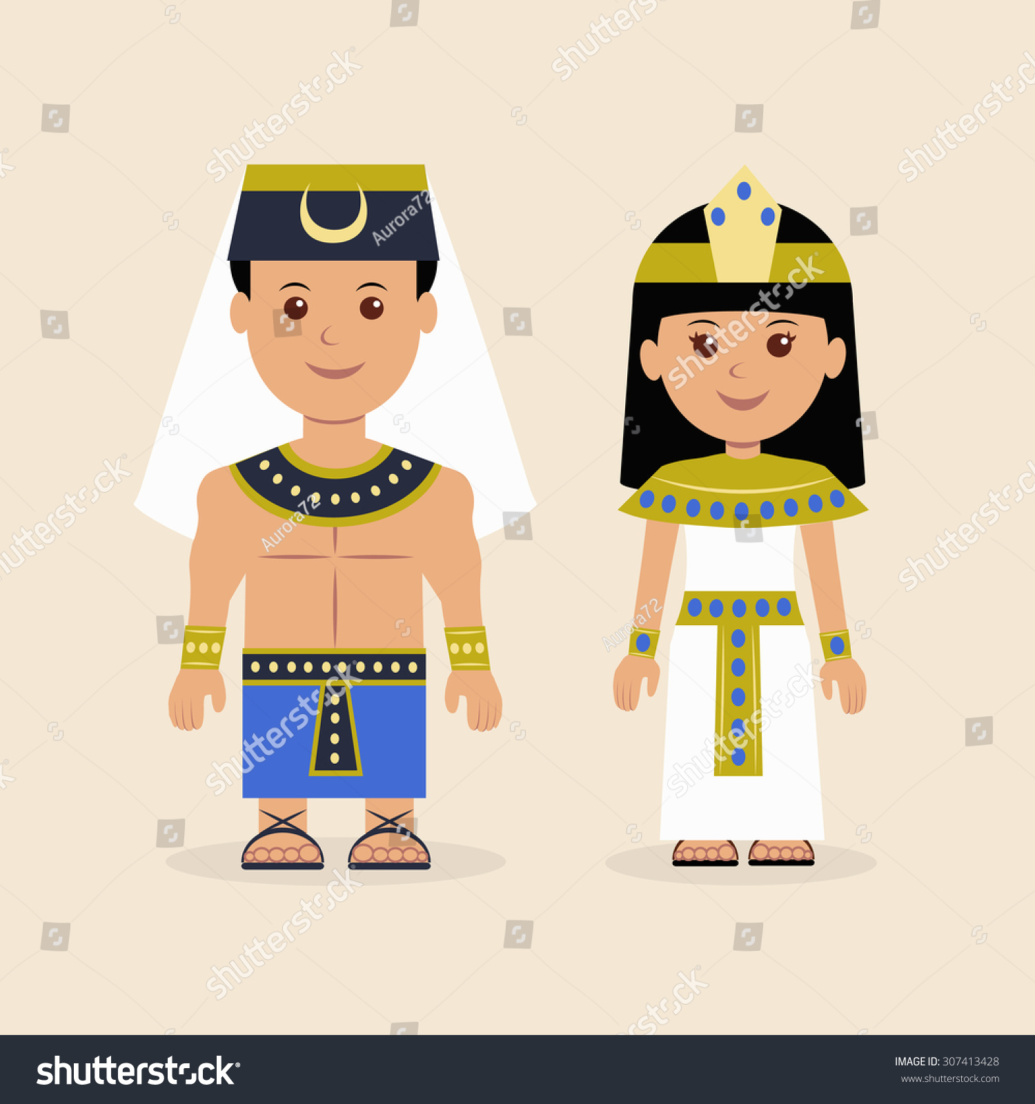 Male Female Egyptian Attire Characters Pharaoh Stock Vector 307413428 ...