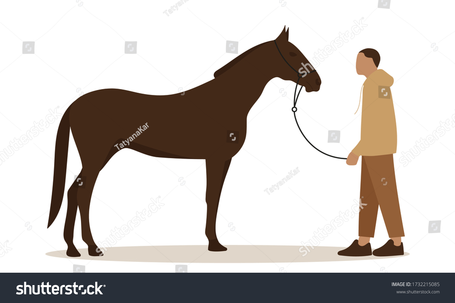 Male Character Holds Horse Reins Stock Vector (Royalty Free) 1732215085