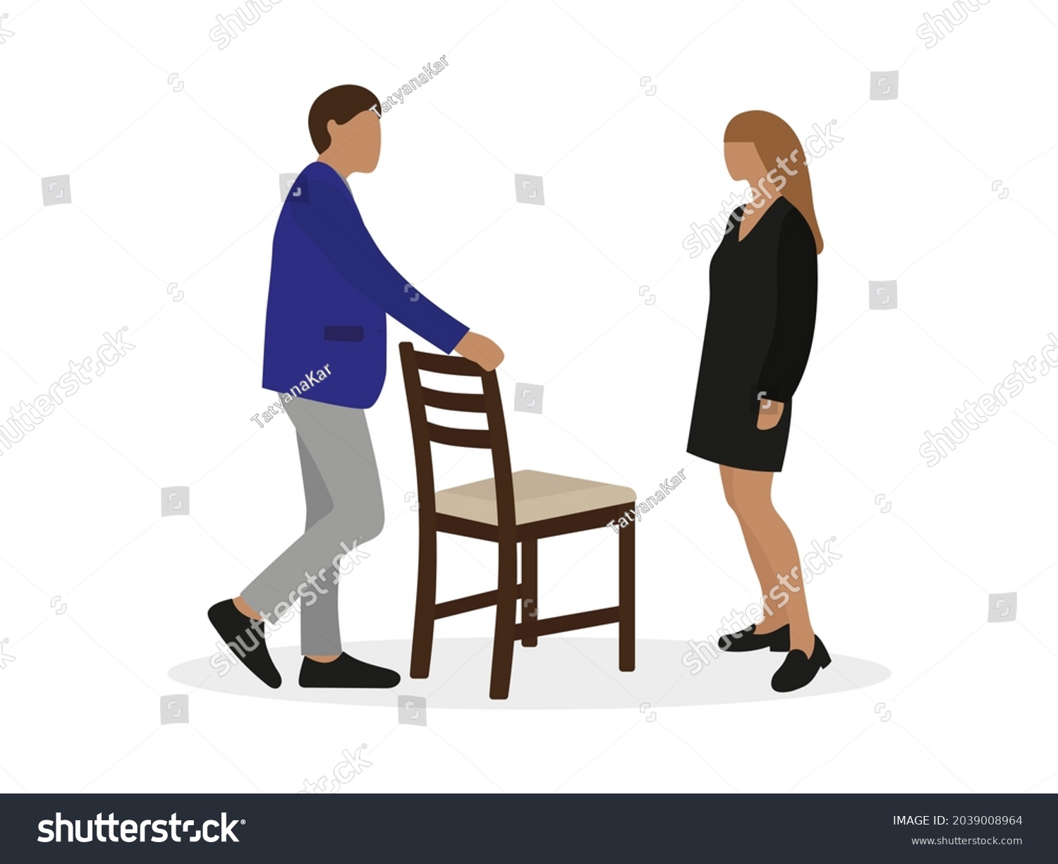 Male Character Invites Sit Down Female Stock Vector (Royalty Free ...
