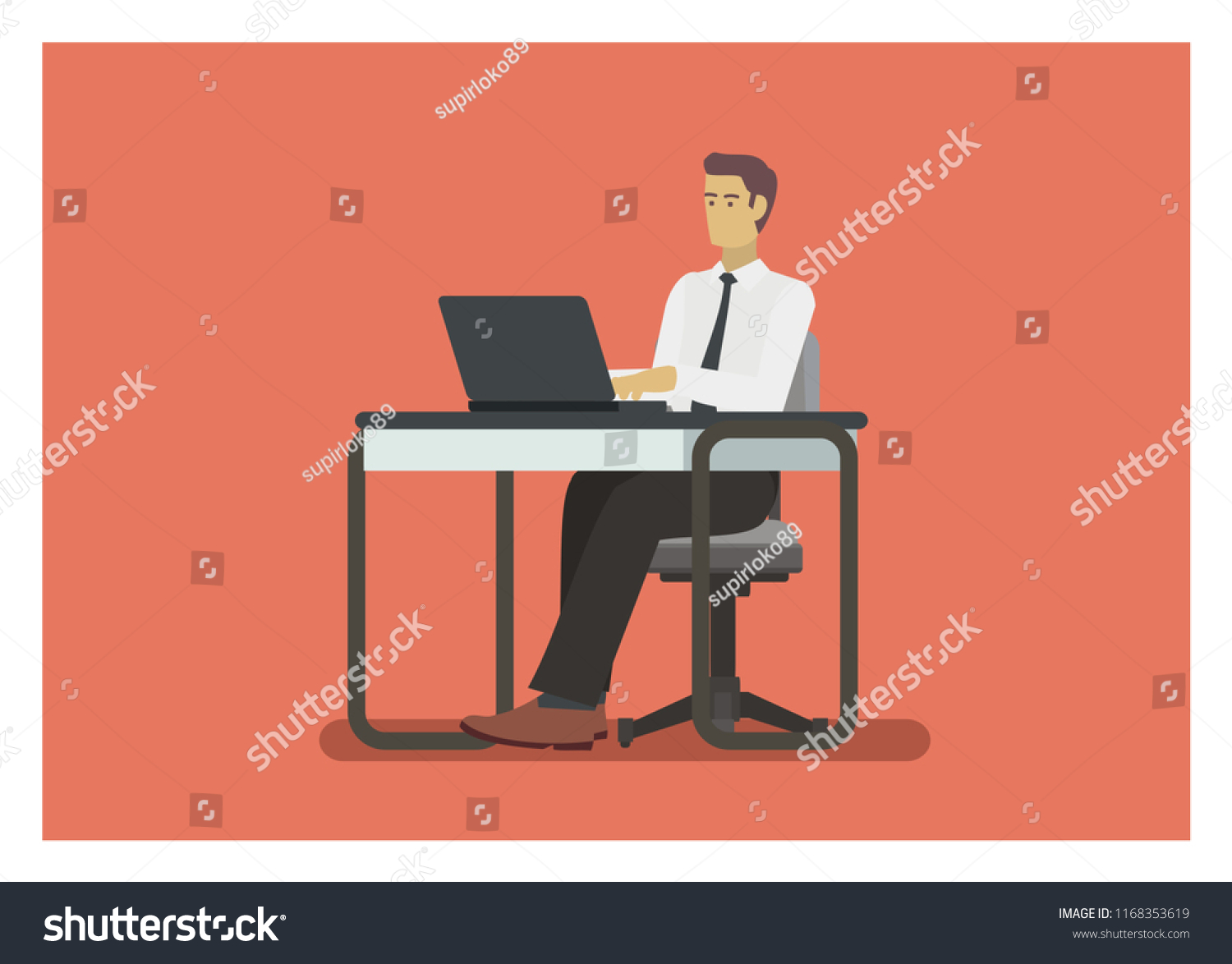 Male Employee Typing Laptop Front View Stock Vector (Royalty Free ...