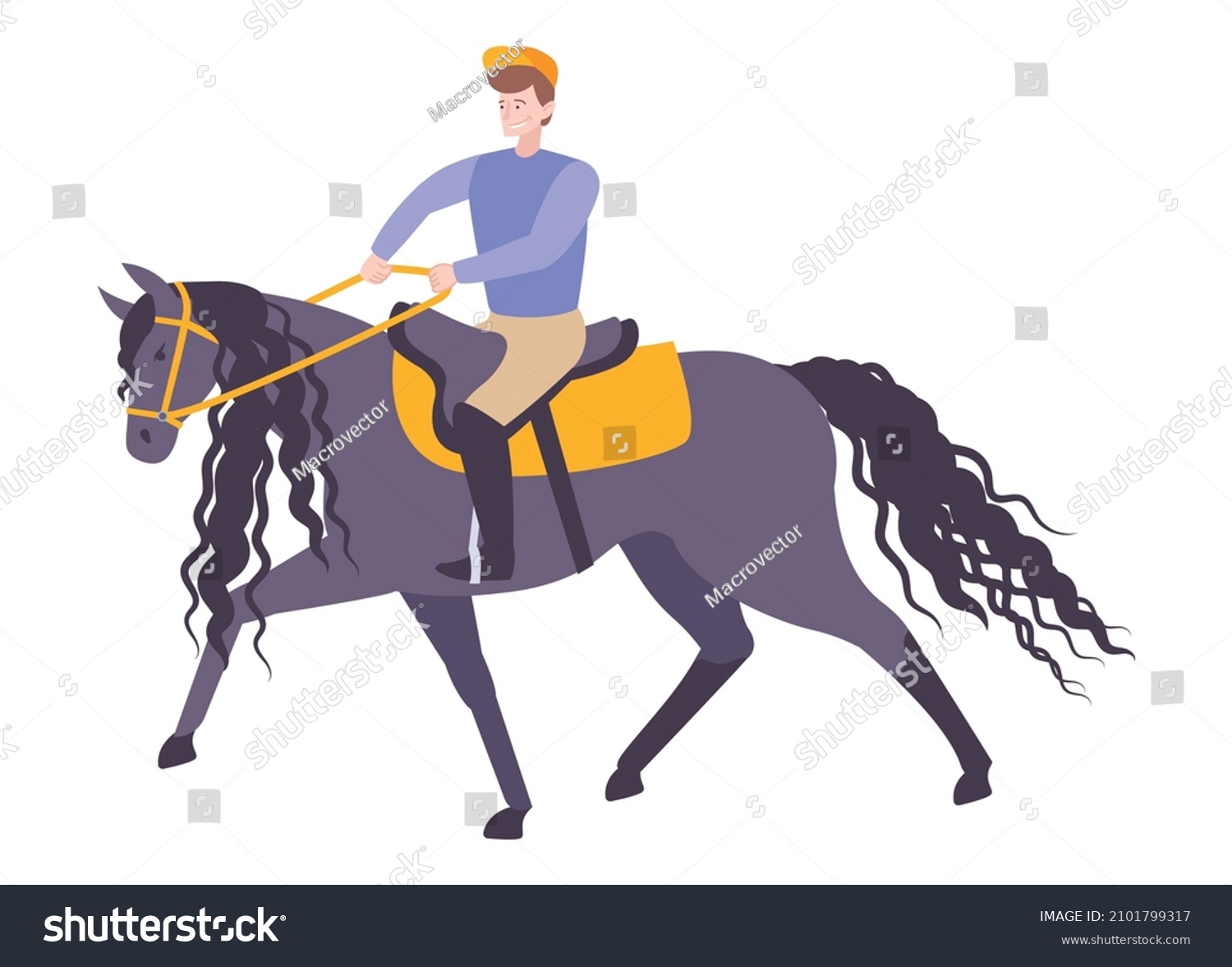 Male Jockey Riding Horse Flat Icon Stock Vector (Royalty Free ...