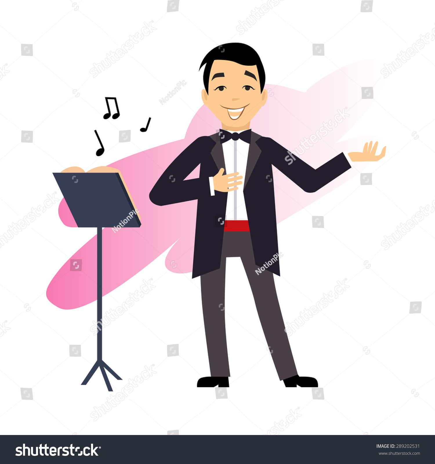 singing man in tuxedo with music notes clip art preview