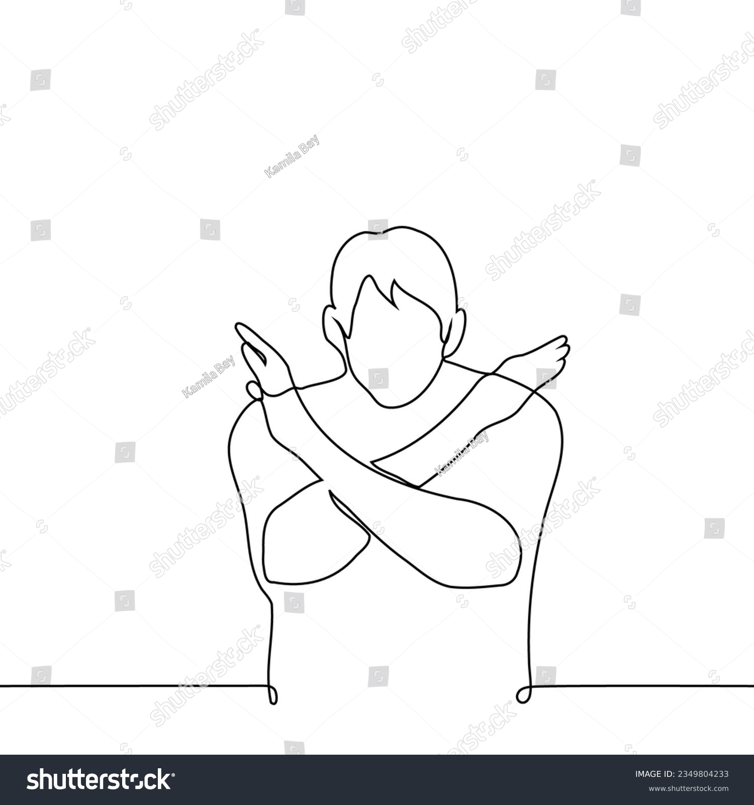 SVG of male silhouette showing crossed arms - one line art vector. the concept of prohibition, taboo, ban, outlaw status svg