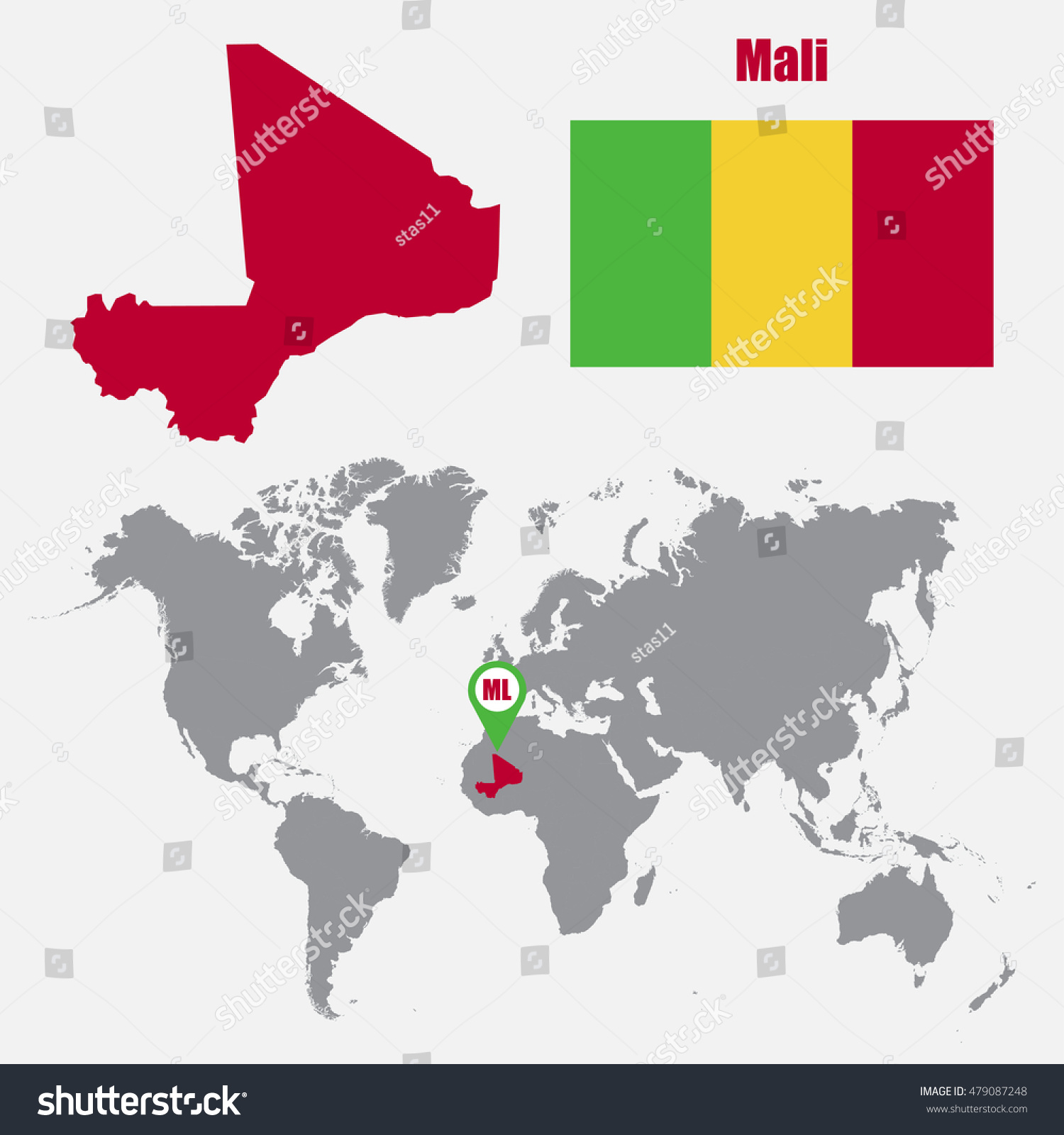 Mali On World Map Mali Map On World Map Flag Stock Vector (Royalty Free) 479087248 |  Shutterstock