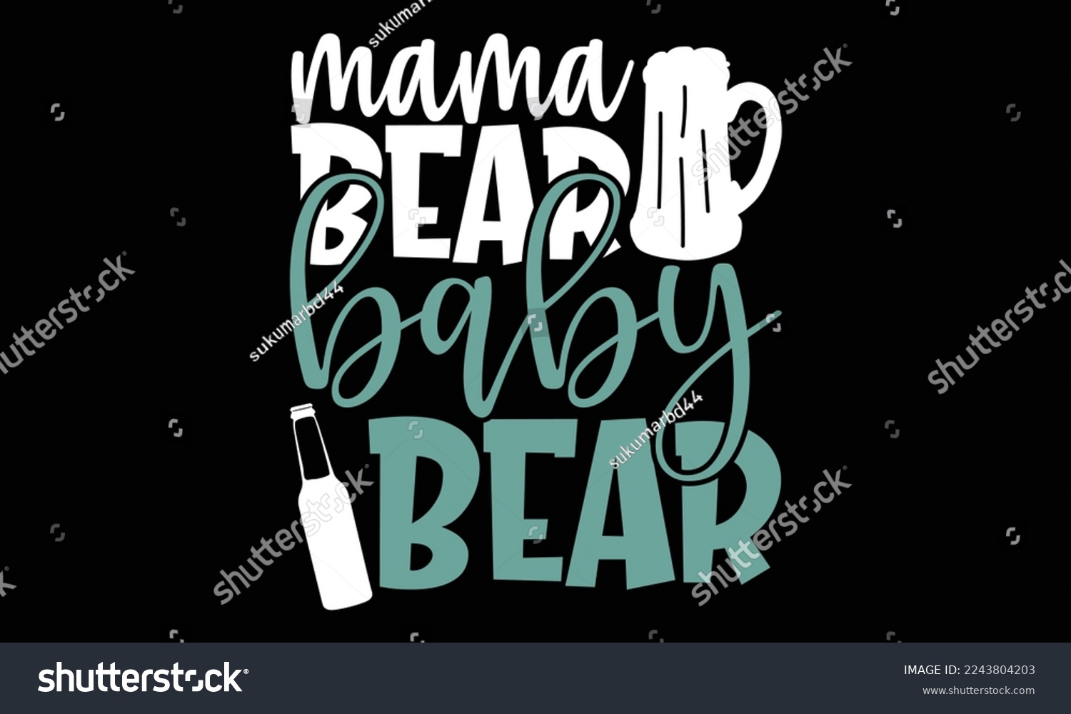 SVG of Mama Bear Baby Bear - New Born Baby Hand drawn lettering phrase, for Cutting Machine, Silhouette Cameo, svg, Cricut and t shirt design. svg