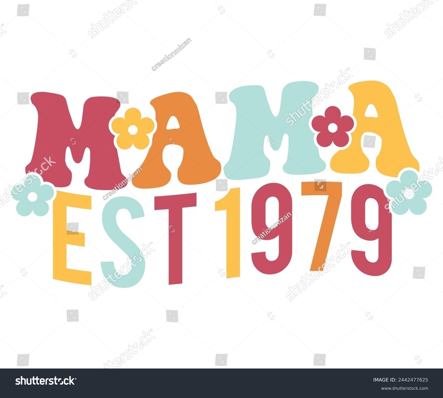 SVG of Mama Est 1979 Retro,Mom Life,Mother's Day,Stacked Mama,Boho Mama,Mom Era,wavy stacked letters,Retro, Groovy,Girl Mom,Cool Mom,Cat Mom svg