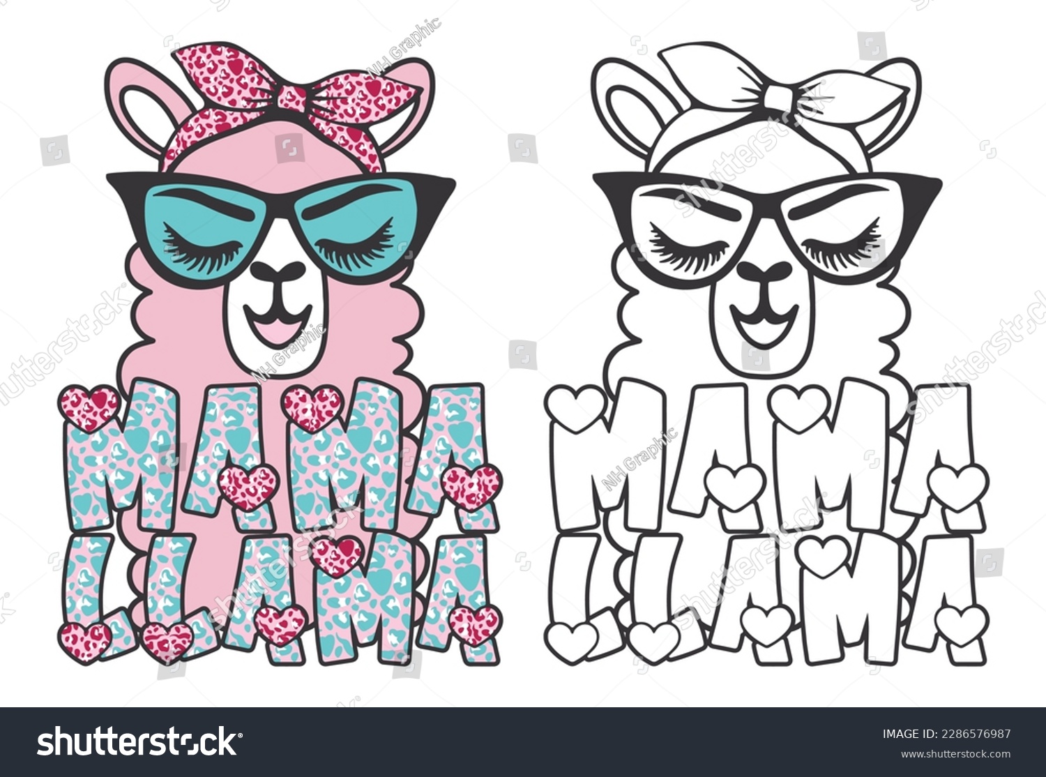 SVG of mama llama, Messy Bun Hair with Leopard skin mothers gift design good for any print on demand project svg