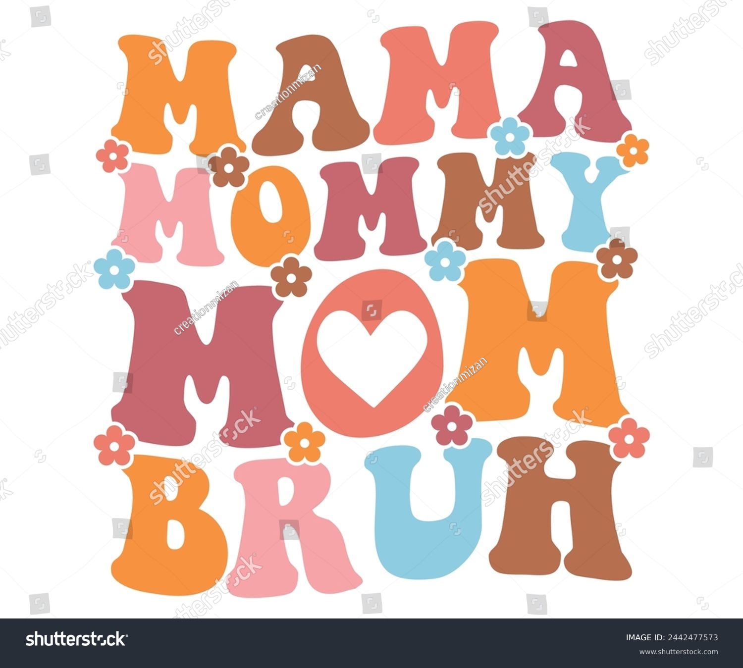 SVG of Mama Mommy Mom Bruh Retro,Mom Life,Mother's Day,Stacked Mama,Boho Mama,Mom Era,wavy stacked letters,Retro, Groovy,Girl Mom,Cool Mom,Cat Mom svg