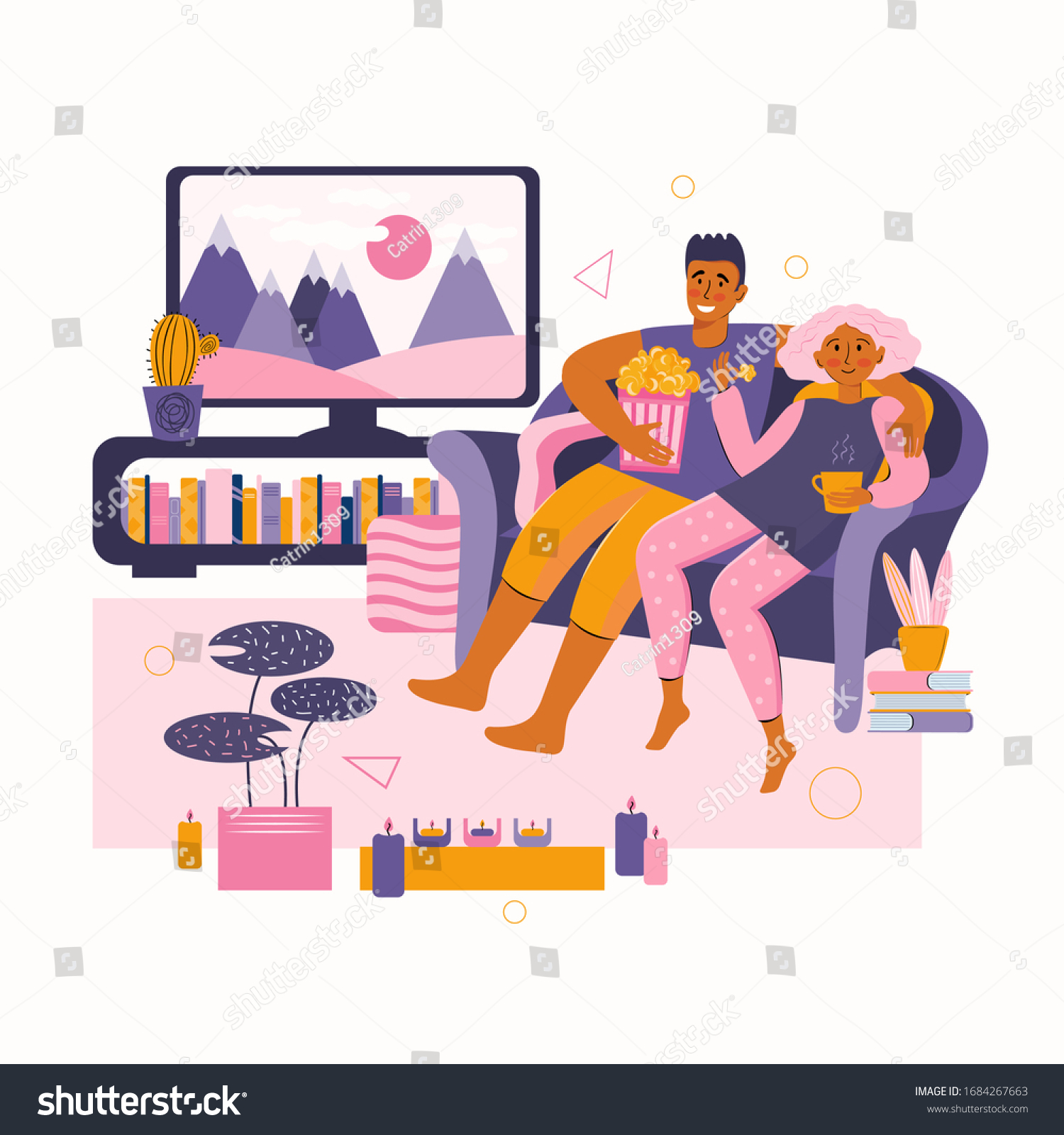 Man Woman Spend Time Together Home Stock Vector Royalty Free