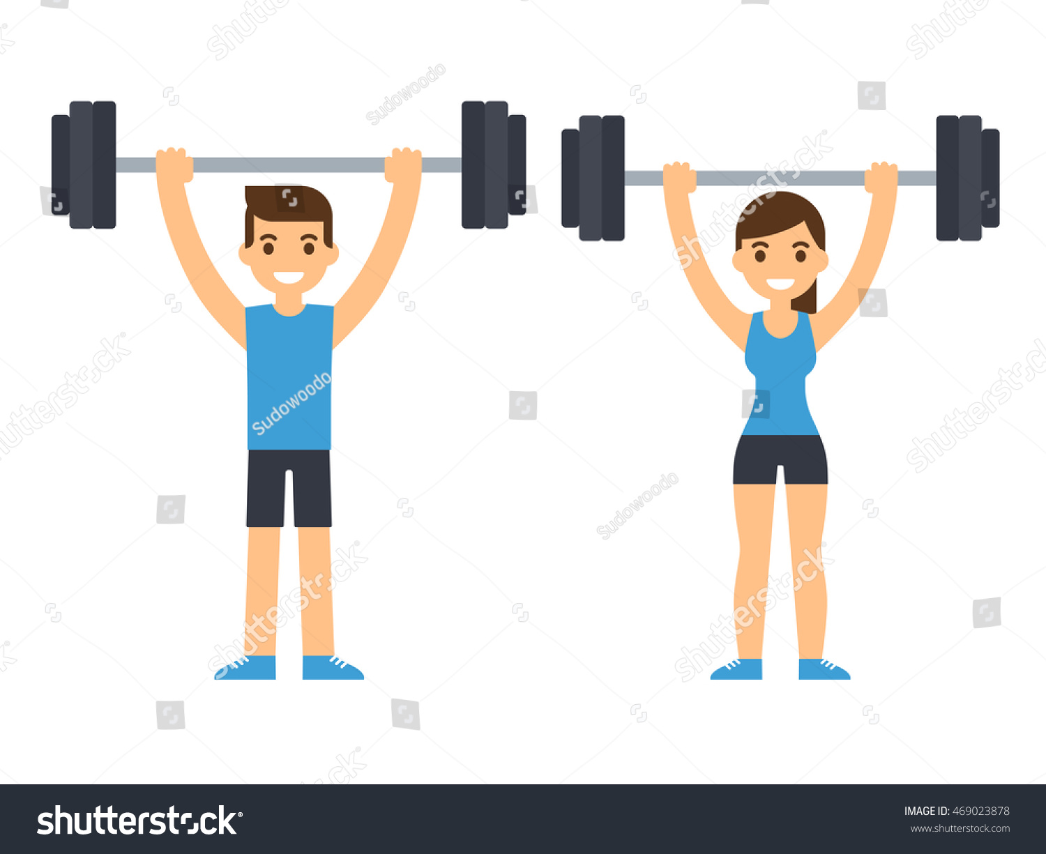 Man Woman Bodybuilders Lifting Barbell Over Stock Vector 469023878 ...